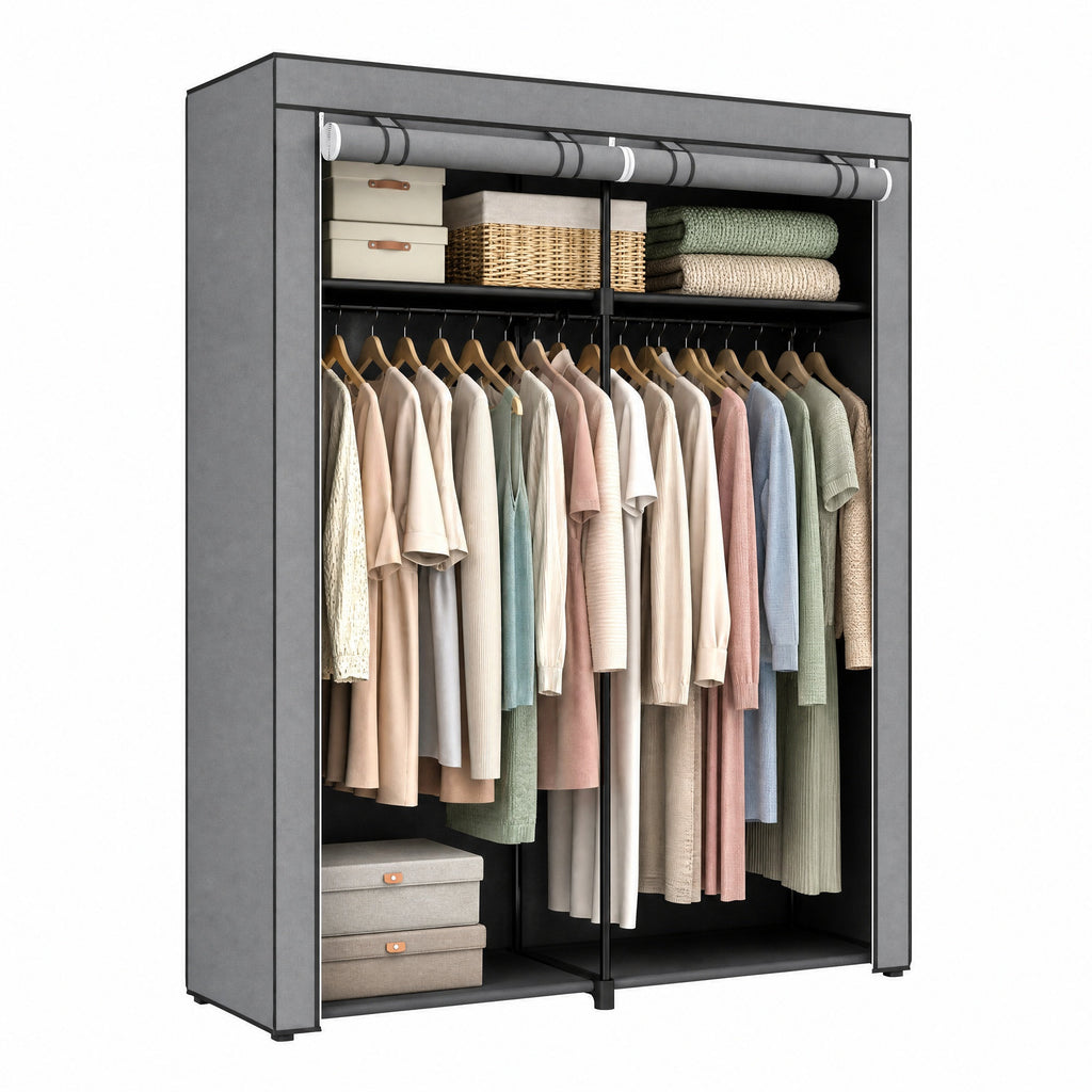 Kleiderschrank, Garderobe mit 2 Kleiderstangen, Kleidungsaufbewahrung
