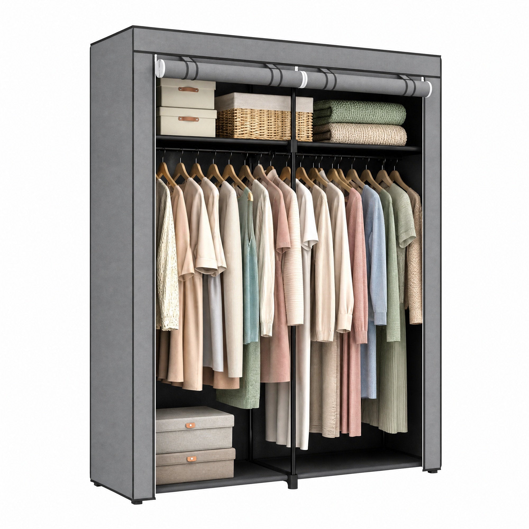 Kleiderschrank, Garderobe mit 2 Kleiderstangen, Kleidungsaufbewahrung