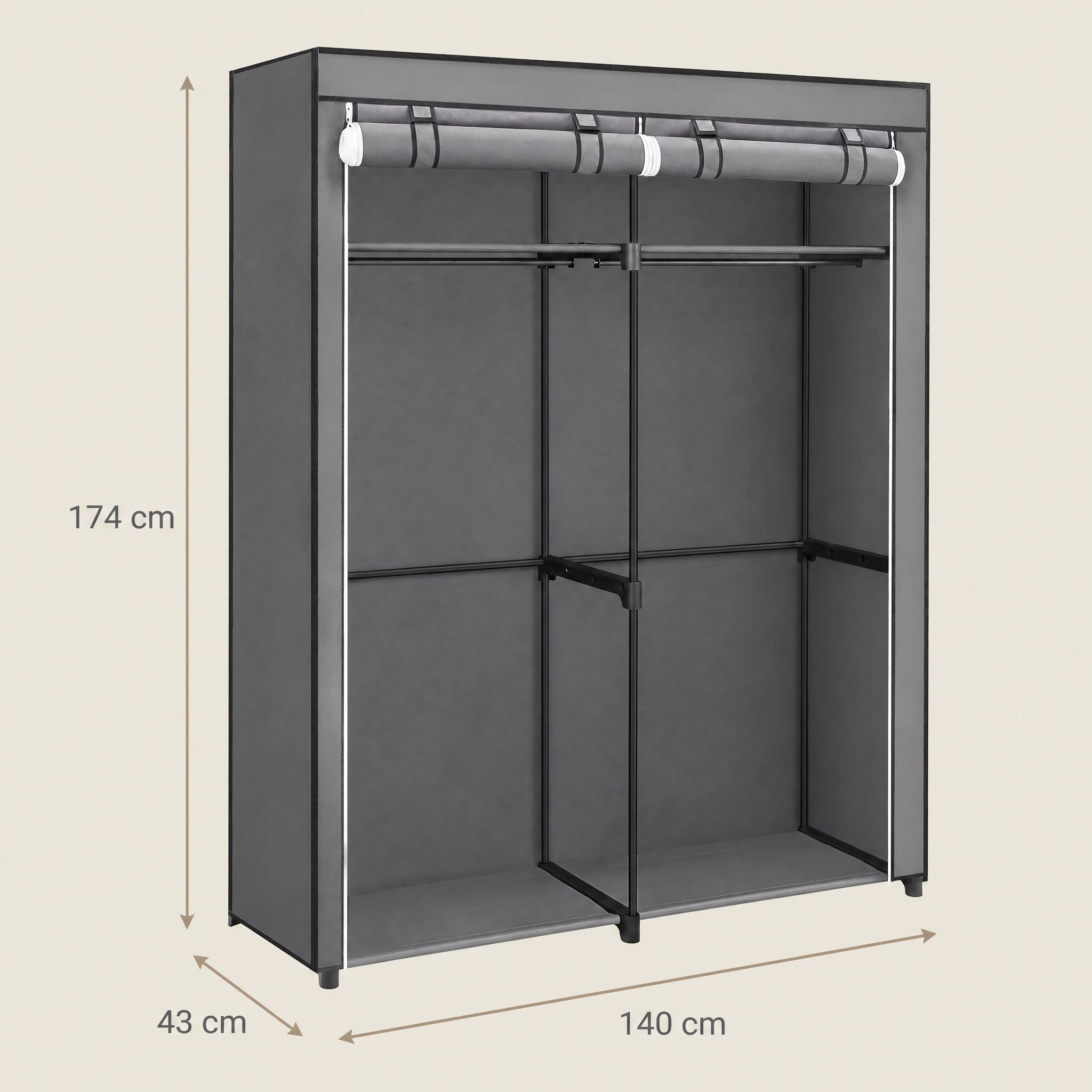 Kleiderschrank, Garderobe mit 2 Kleiderstangen, Kleidungsaufbewahrung