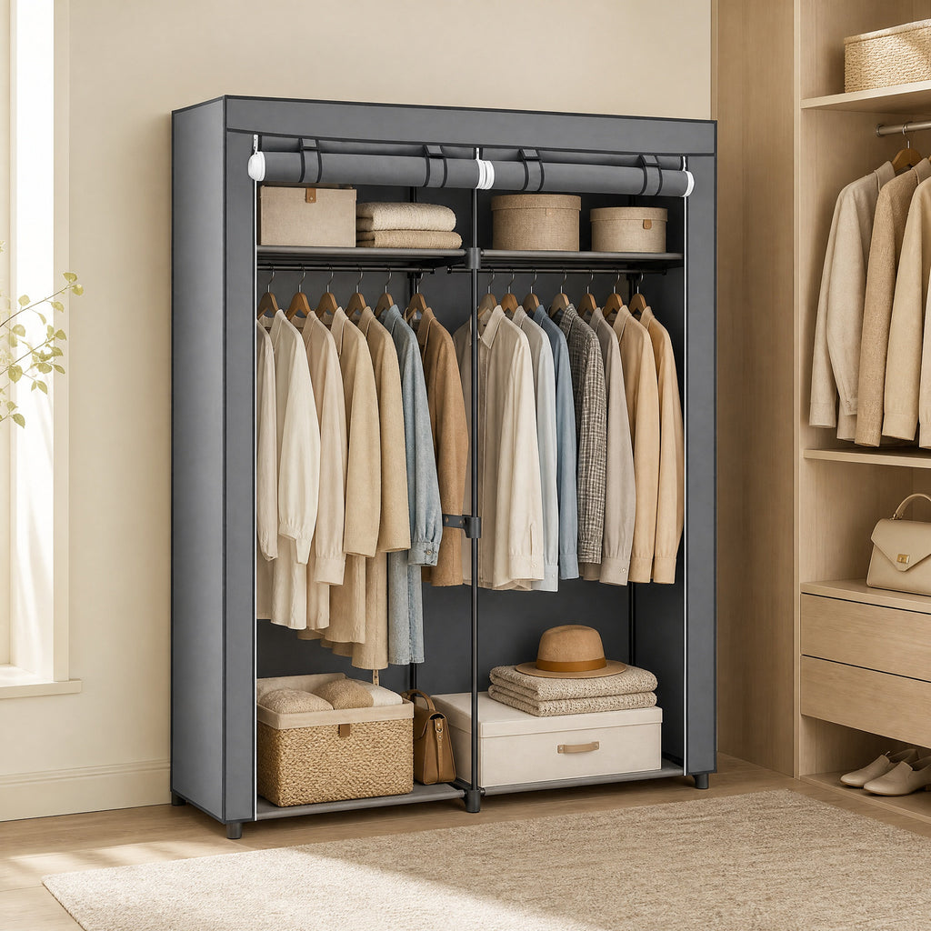 Kleiderschrank, Garderobe mit 2 Kleiderstangen, Kleidungsaufbewahrung
