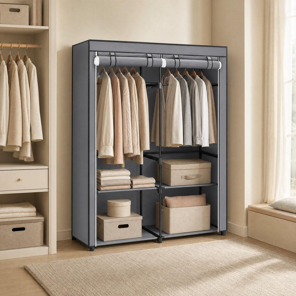 Kleiderschrank, Garderobe mit 2 Kleiderstangen, Kleidungsaufbewahrung