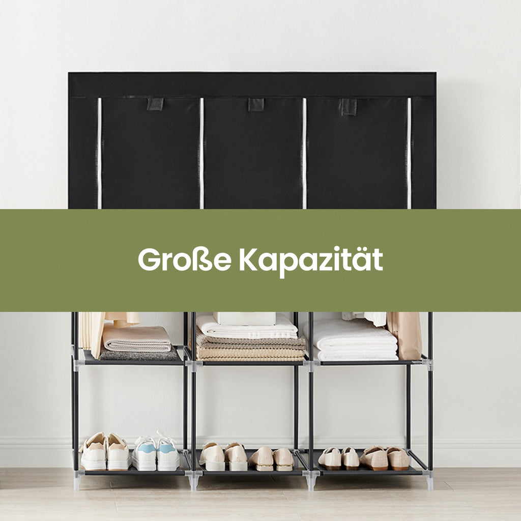 Stoffschrank mit 3 Kleiderstangen und 4 Seitentaschen