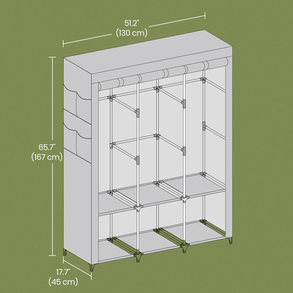 Stoffschrank mit 3 Kleiderstangen und 4 Seitentaschen