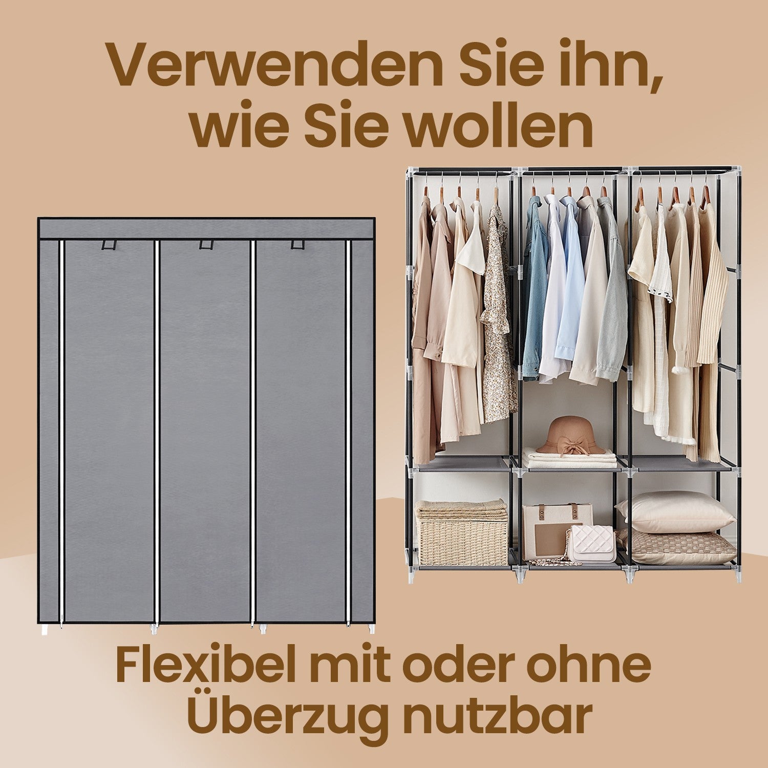 Stoffschrank, Kleiderschrank, 45 x 130 x 167 cm