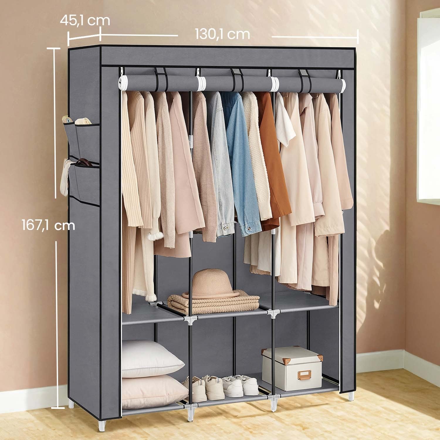 Stoffschrank, Kleiderschrank, 45 x 130 x 167 cm
