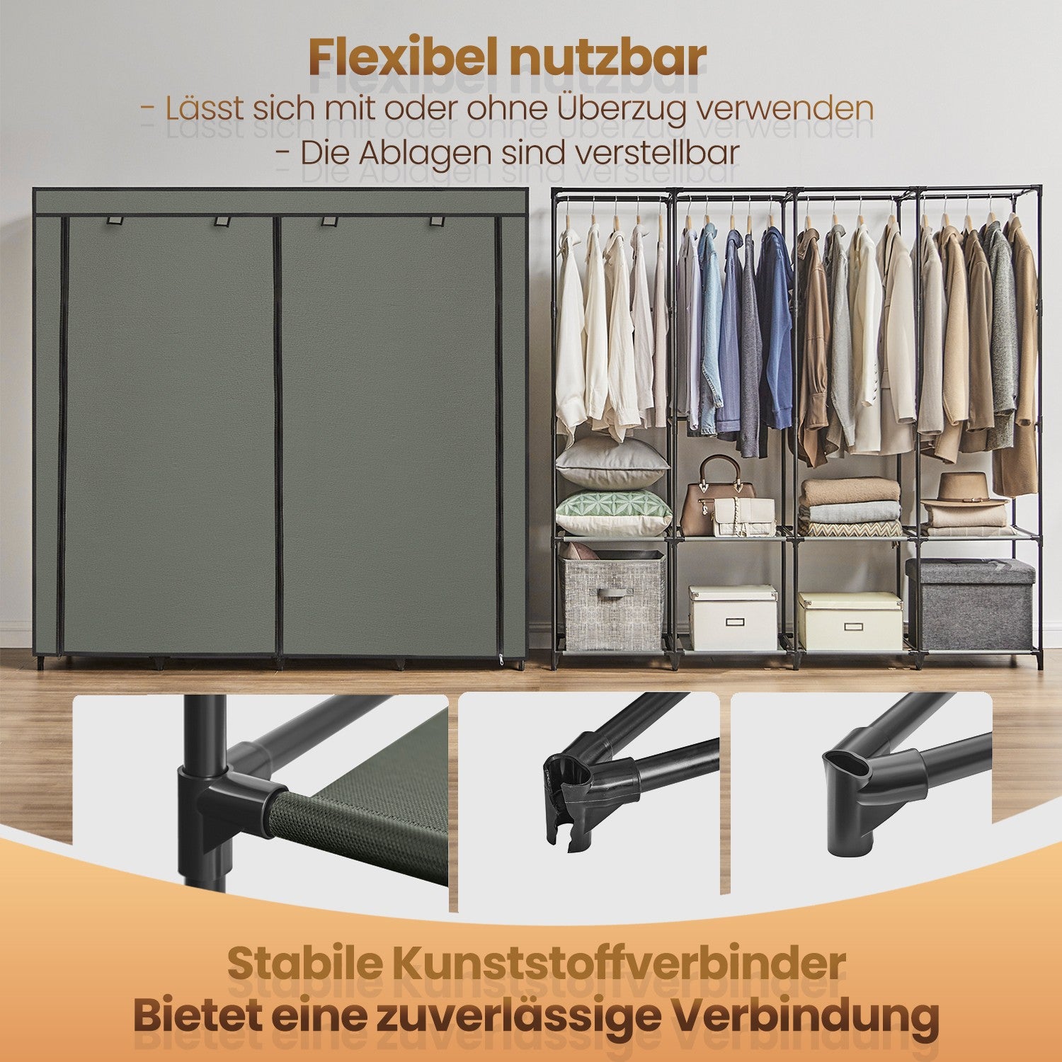Stoffschrank, Kleiderschrank, 170 x 45 x 167 cm
