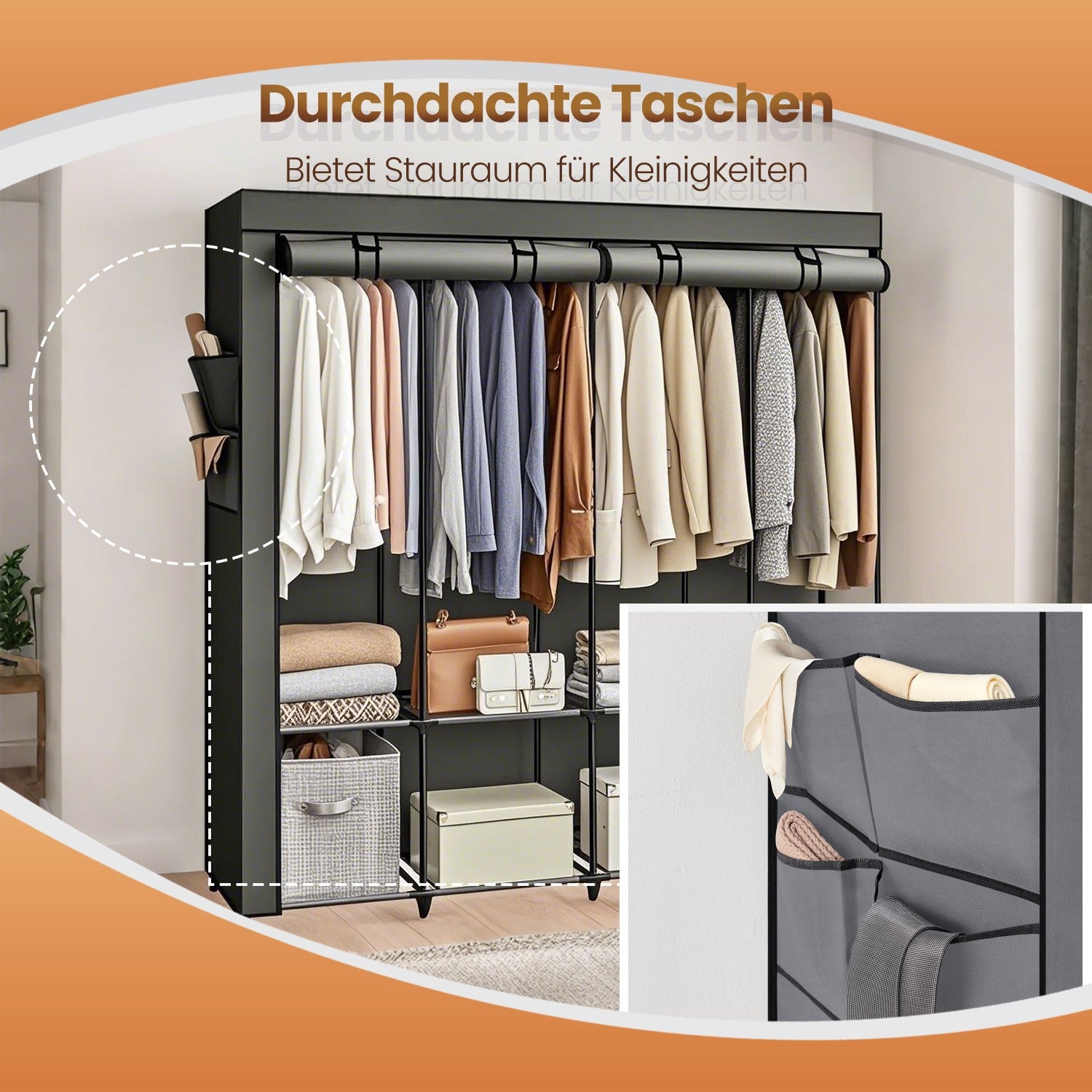 Stoffschrank, Kleiderschrank, 170 x 45 x 167 cm