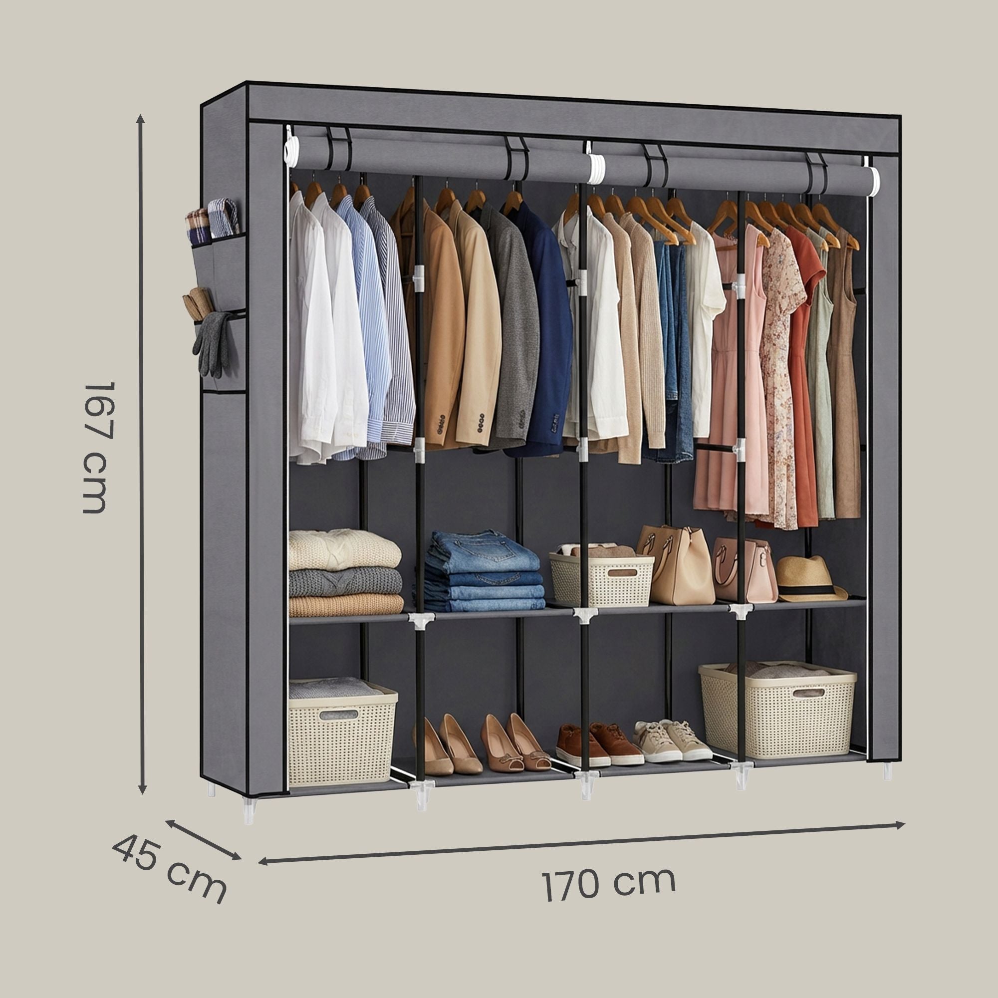 Stoffschrank, Kleiderschrank, 45 x 170 x 167 cm