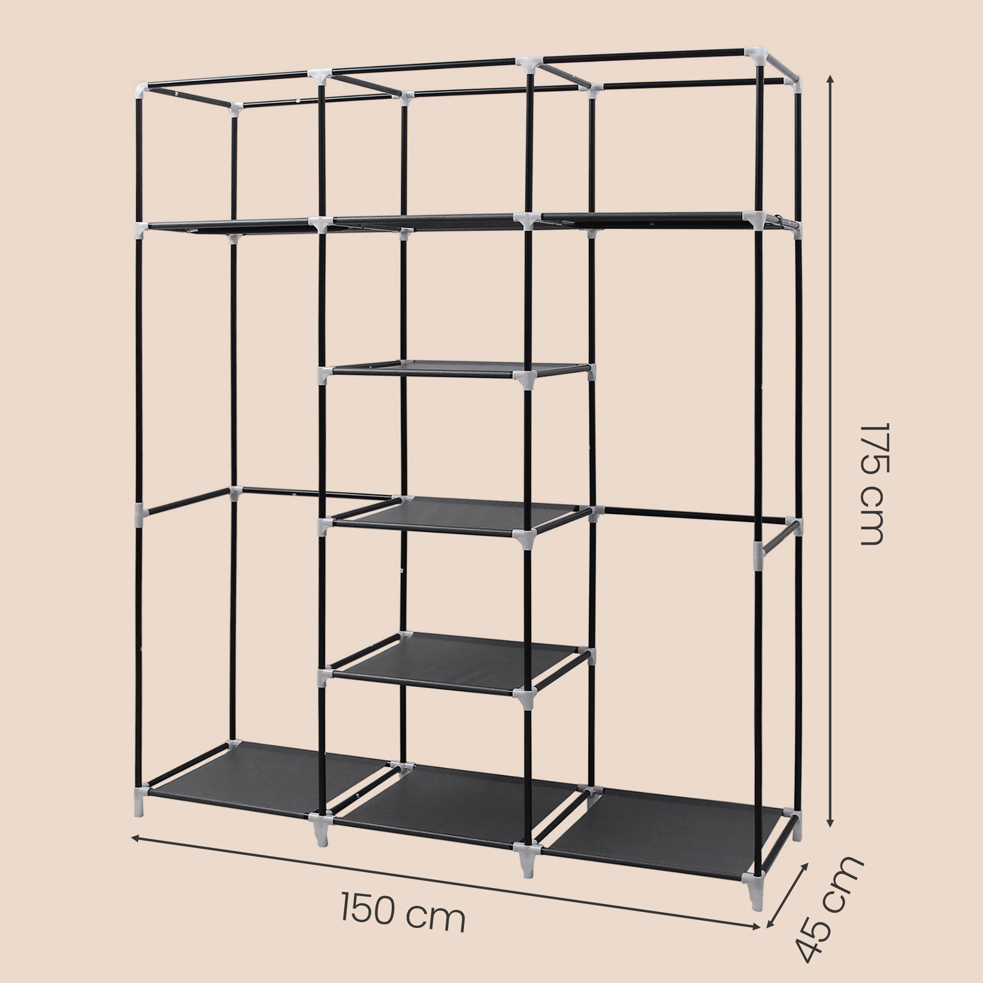 Kleiderschrank, Stoffschrank, faltbare Garderobe mit Kleiderstangen