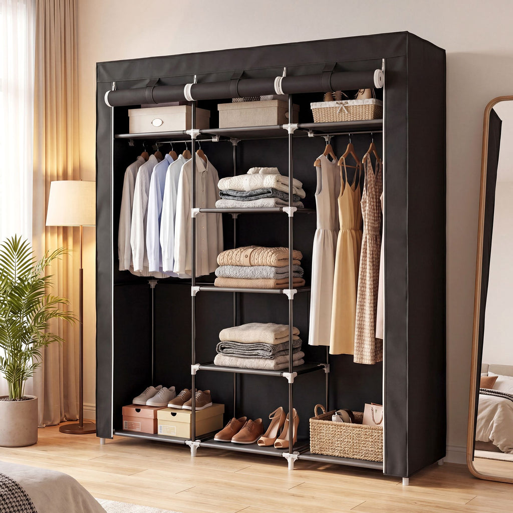 Kleiderschrank, Stoffschrank, faltbare Garderobe mit Kleiderstangen