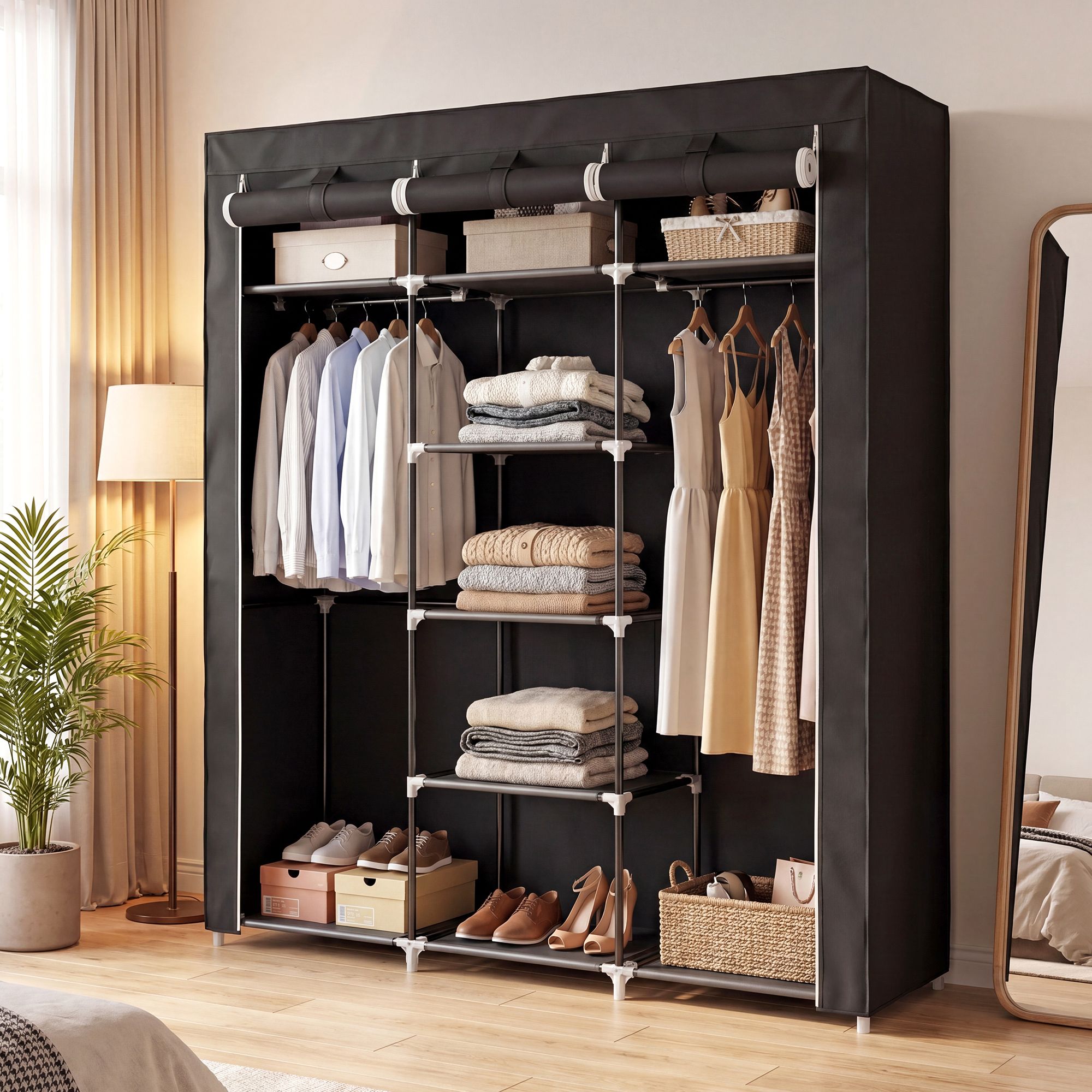 Kleiderschrank, Stoffschrank, faltbare Garderobe mit Kleiderstangen