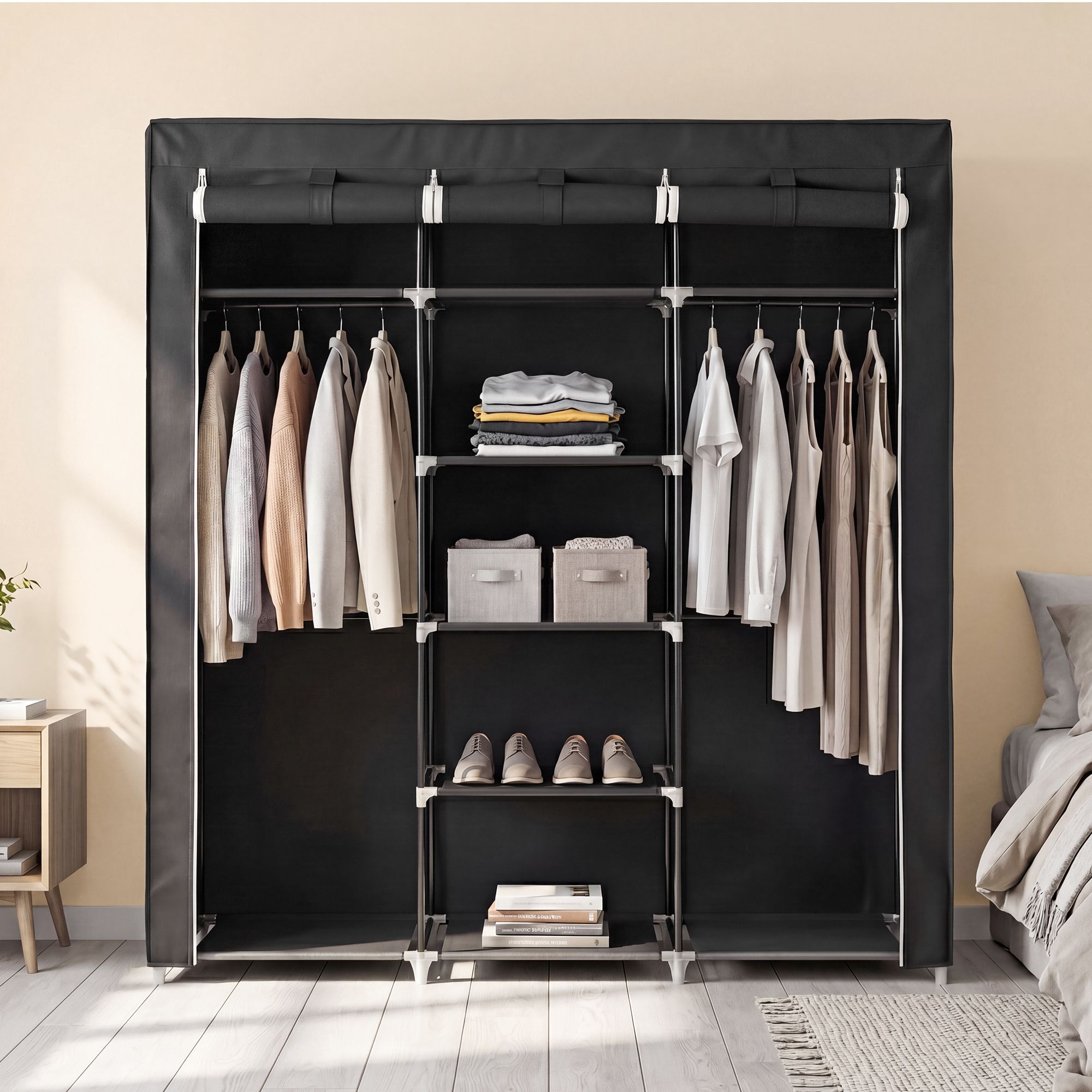 Kleiderschrank, Stoffschrank, faltbare Garderobe mit Kleiderstangen