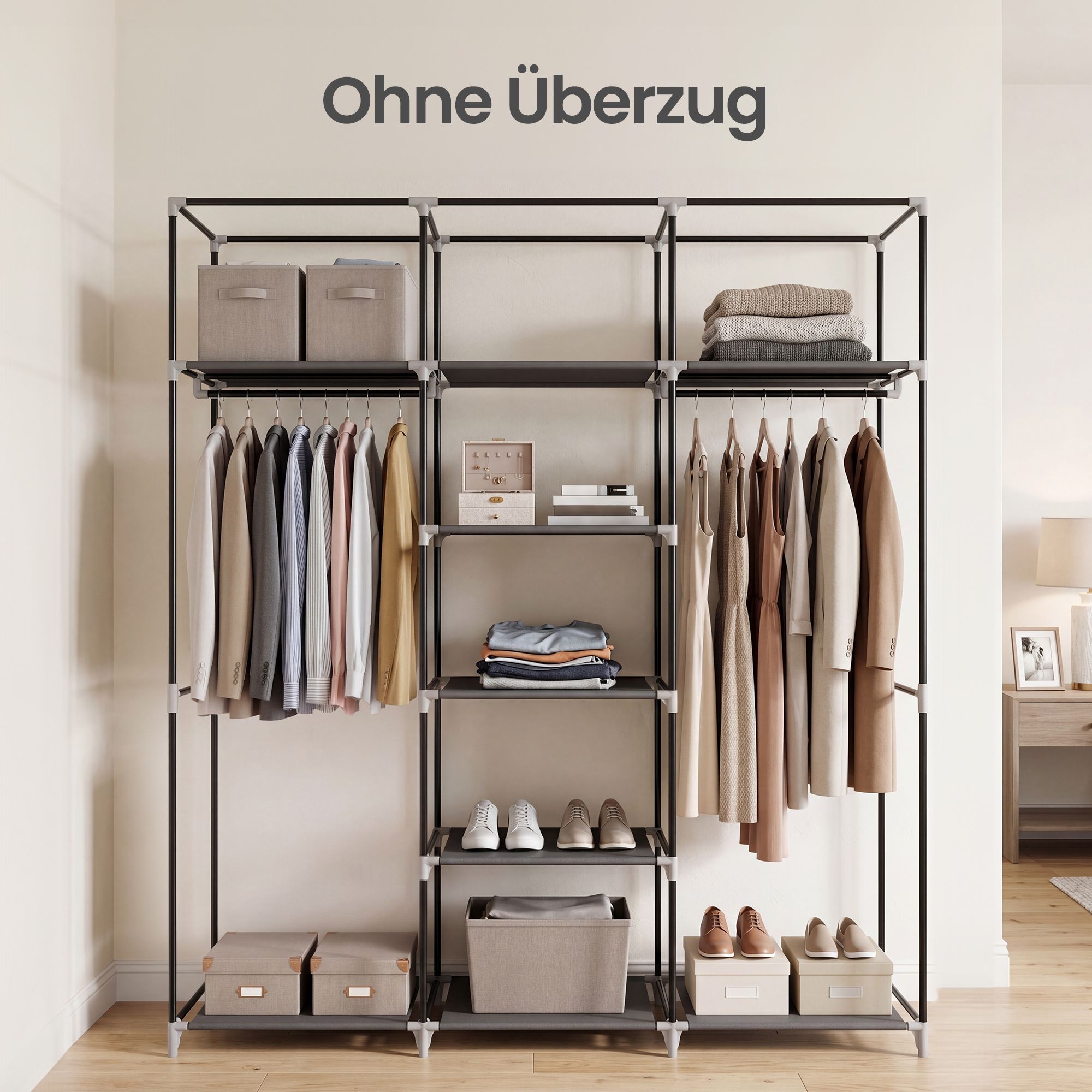 Kleiderschrank, Stoffschrank, faltbare Garderobe mit Kleiderstangen