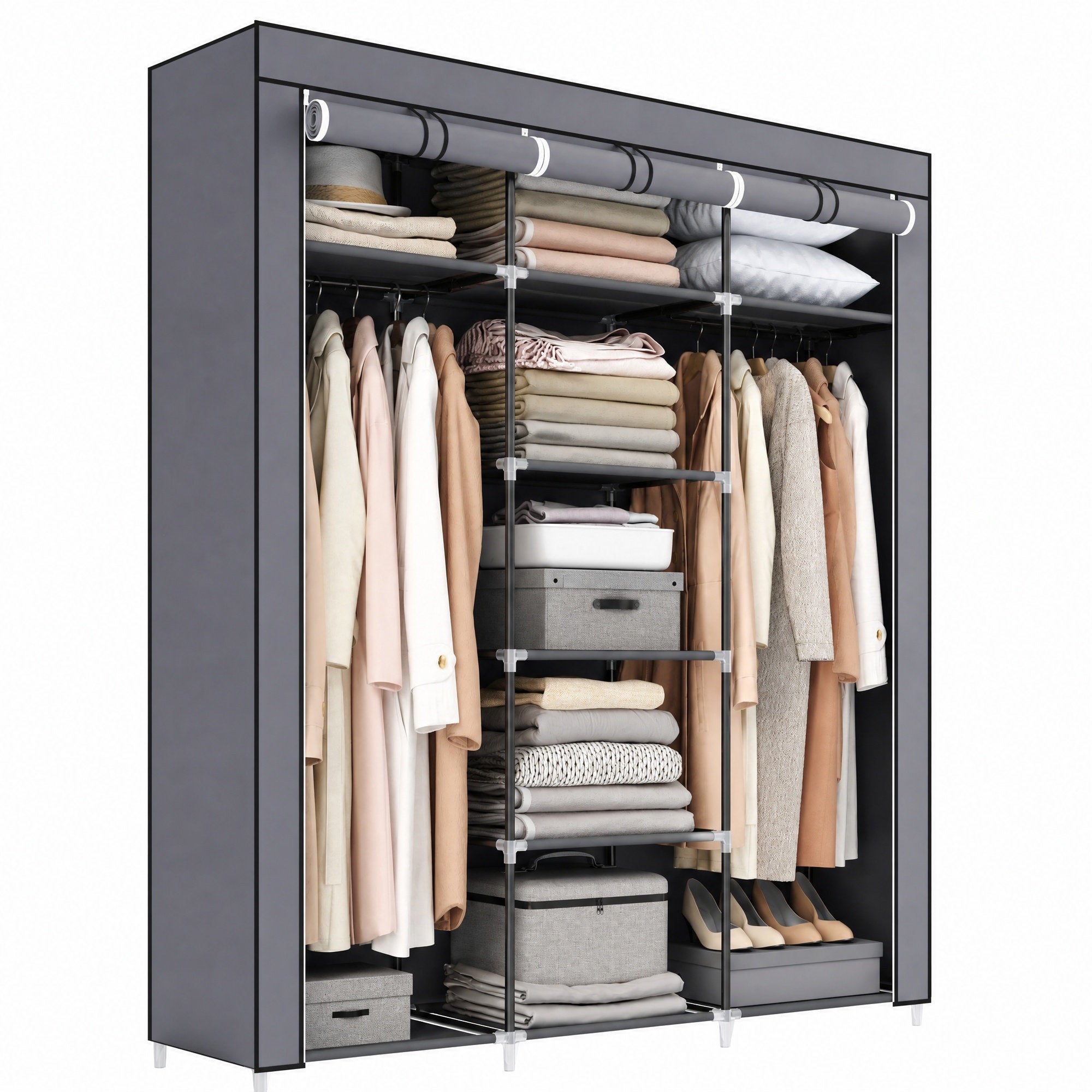 Kleiderschrank, Stoffschrank, faltbare Garderobe mit Kleiderstangen