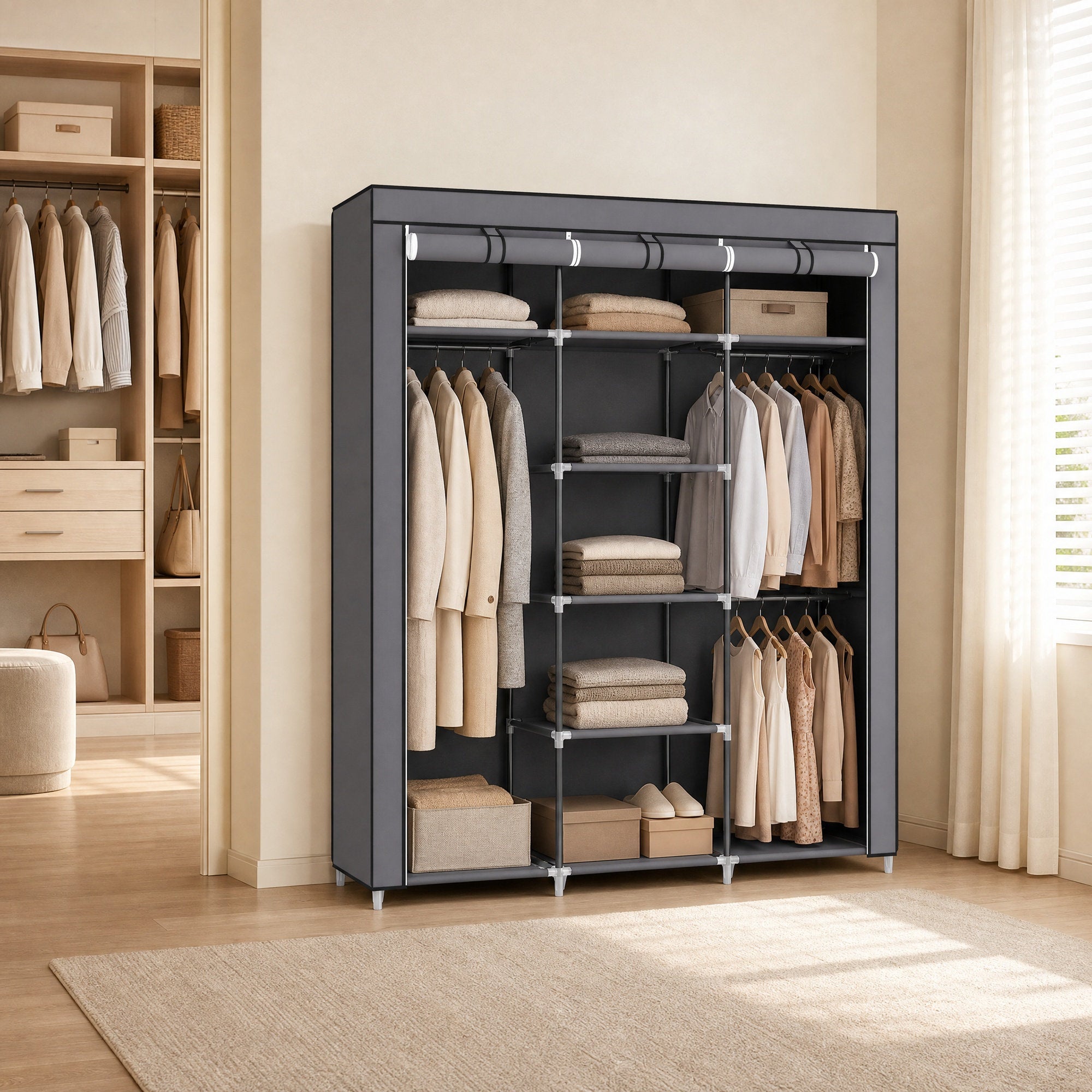 Kleiderschrank, Stoffschrank, faltbare Garderobe mit Kleiderstangen
