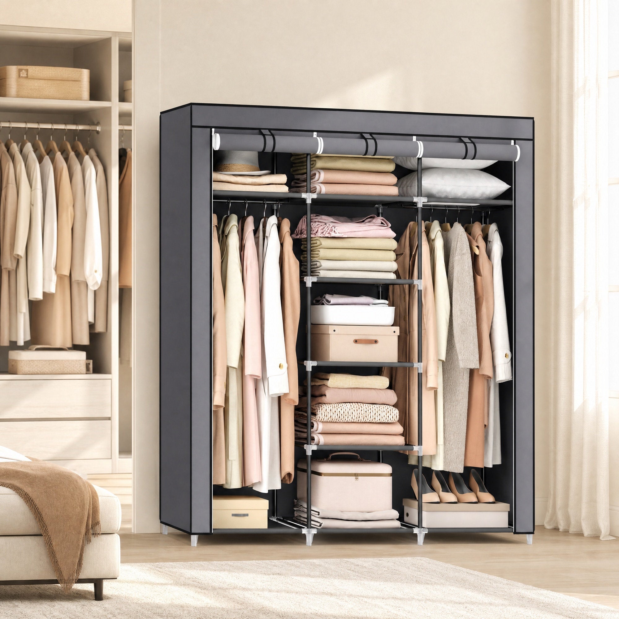 Kleiderschrank, Stoffschrank, faltbare Garderobe mit Kleiderstangen