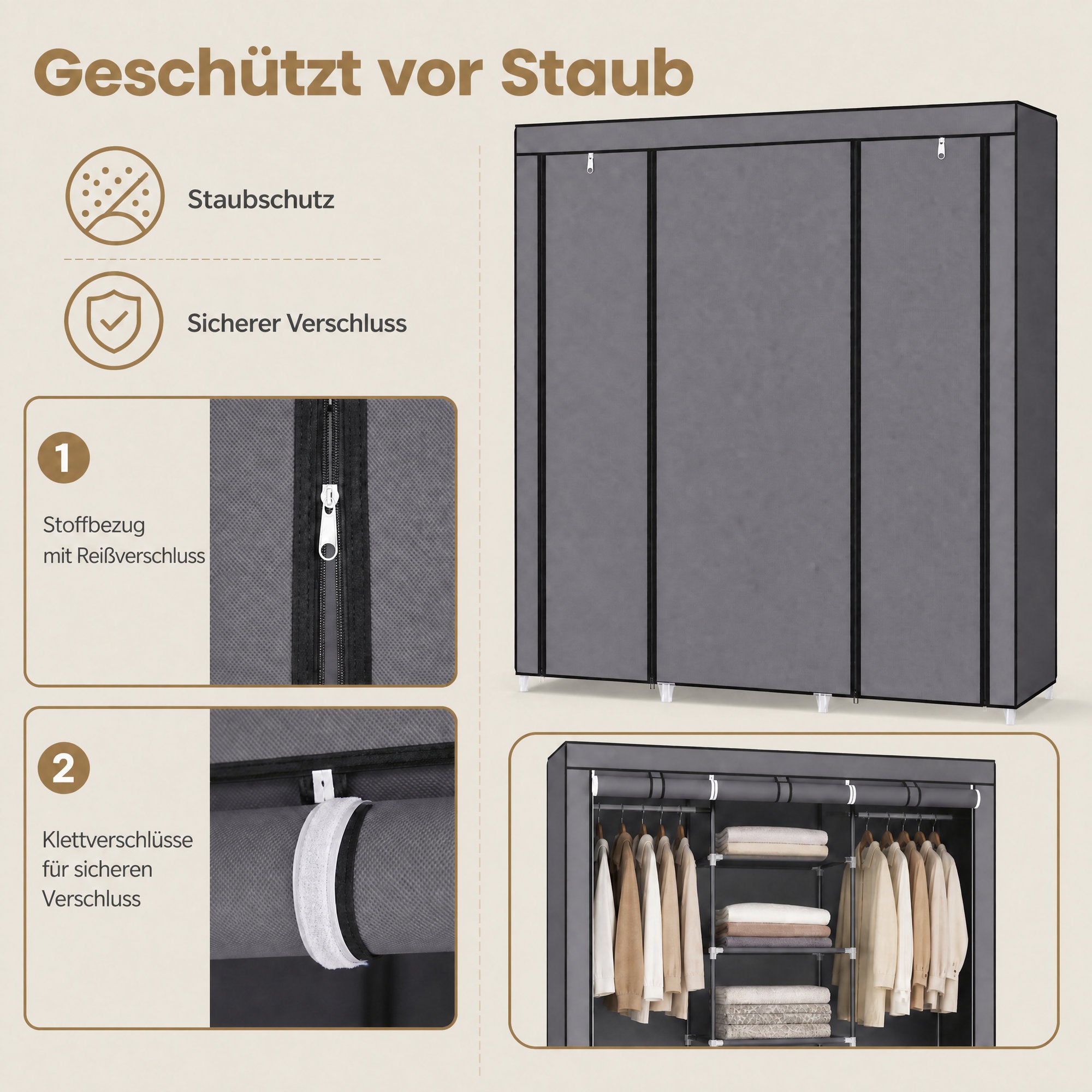 Kleiderschrank, Stoffschrank, faltbare Garderobe mit Kleiderstangen