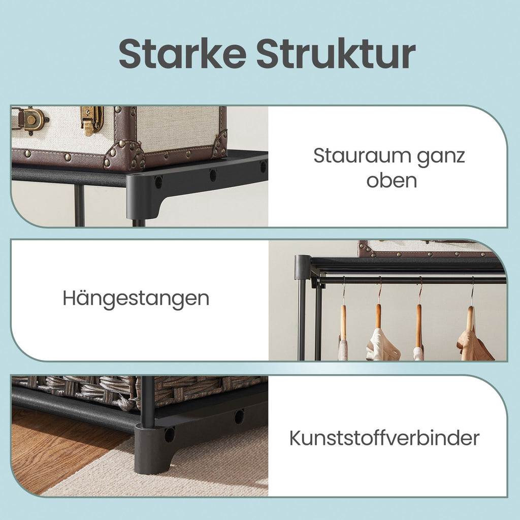 Kleiderständer mit Ablagen, offener Garderobenschrank, viel Stauraum für Schlafzimmer