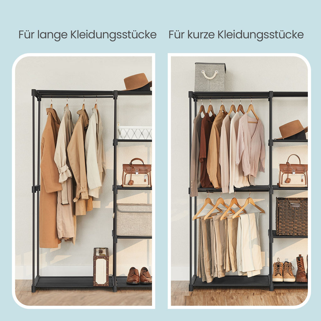 Kleiderständer mit Ablagen, offener Garderobenschrank, viel Stauraum für Schlafzimmer