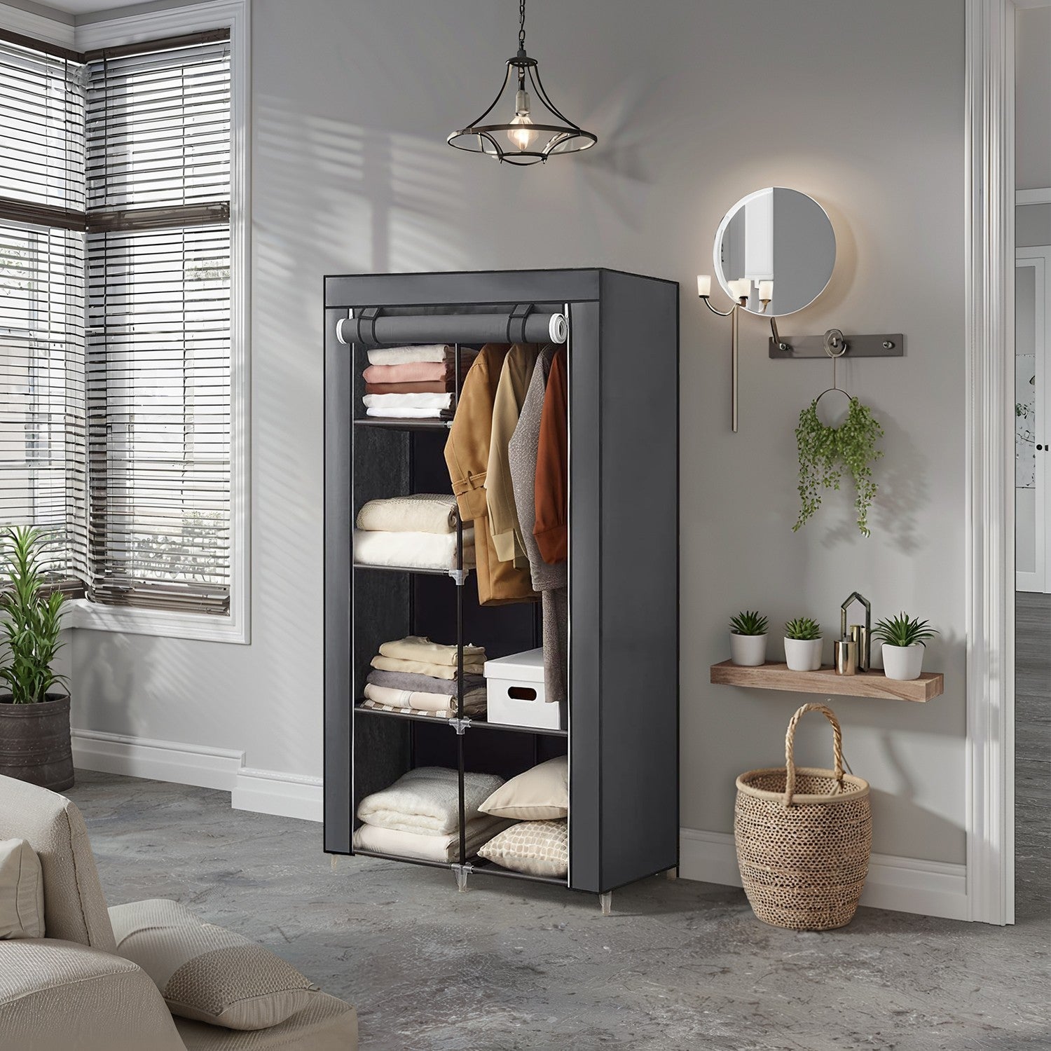 Kleiderschrank, 1 Kleiderstange, 6 Ebenen