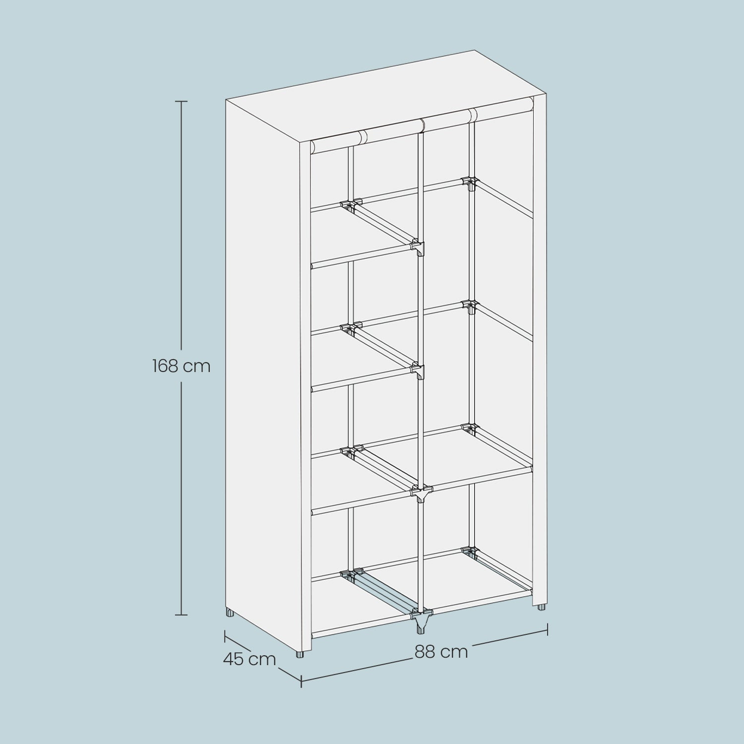 Kleiderschrank, 1 Kleiderstange, 6 Ebenen
