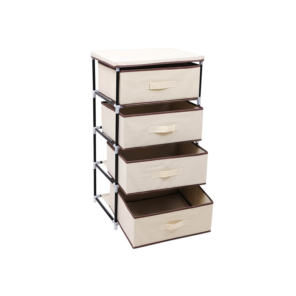 Regal mit 4 Stoffschubladen Beige