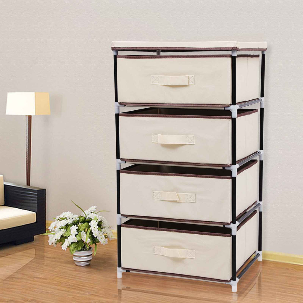 Regal mit 4 Stoffschubladen Beige