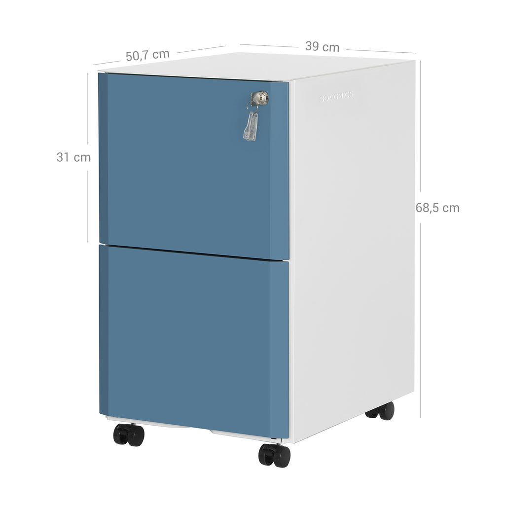 Rollcontainer 2 Schubladen Weiß-Blau