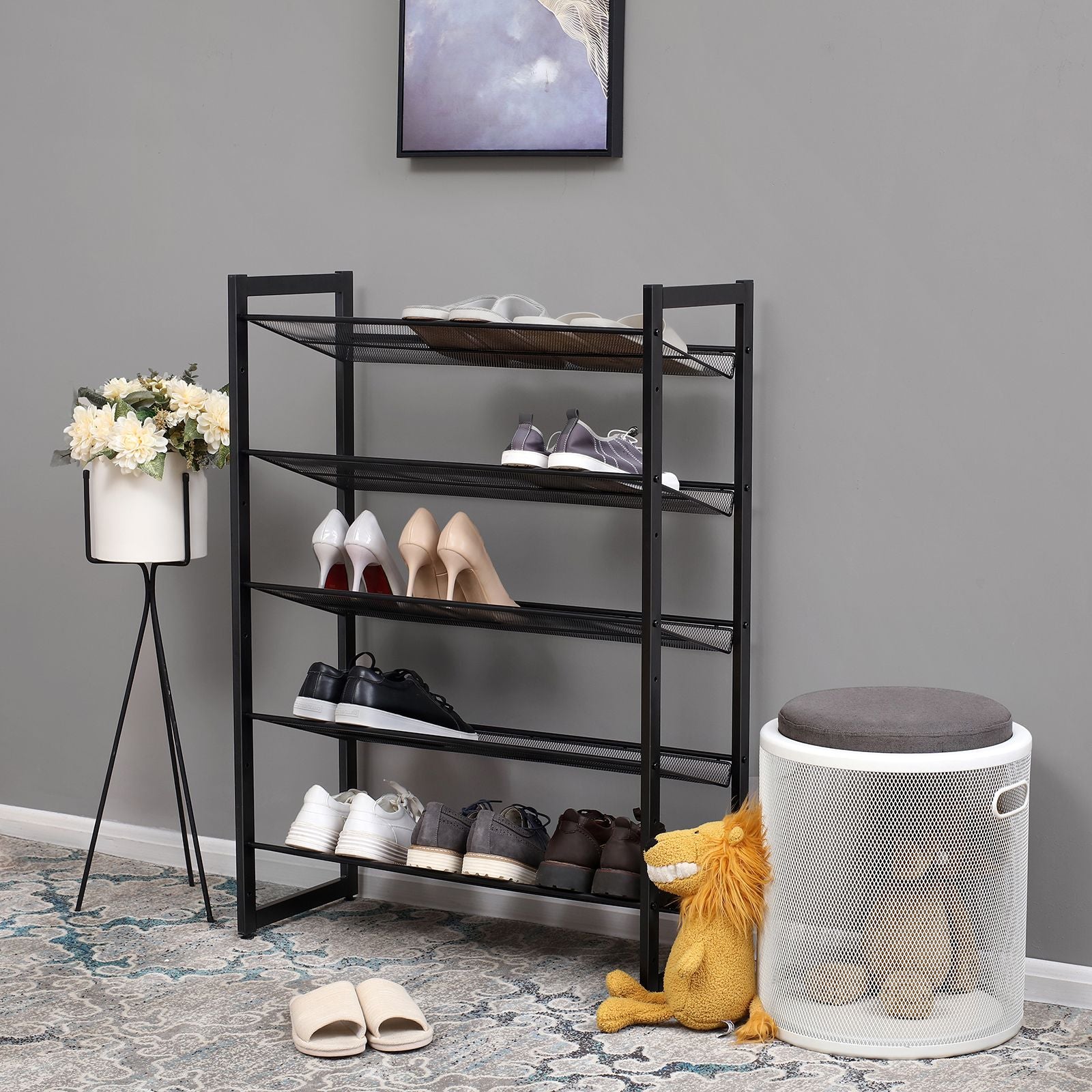 Schuhregal 5 Gitterebenen Schwarz