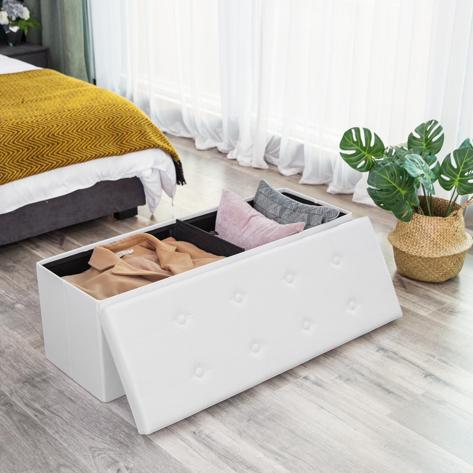 Sitztruhe 110 cm Kunstleder Weiß