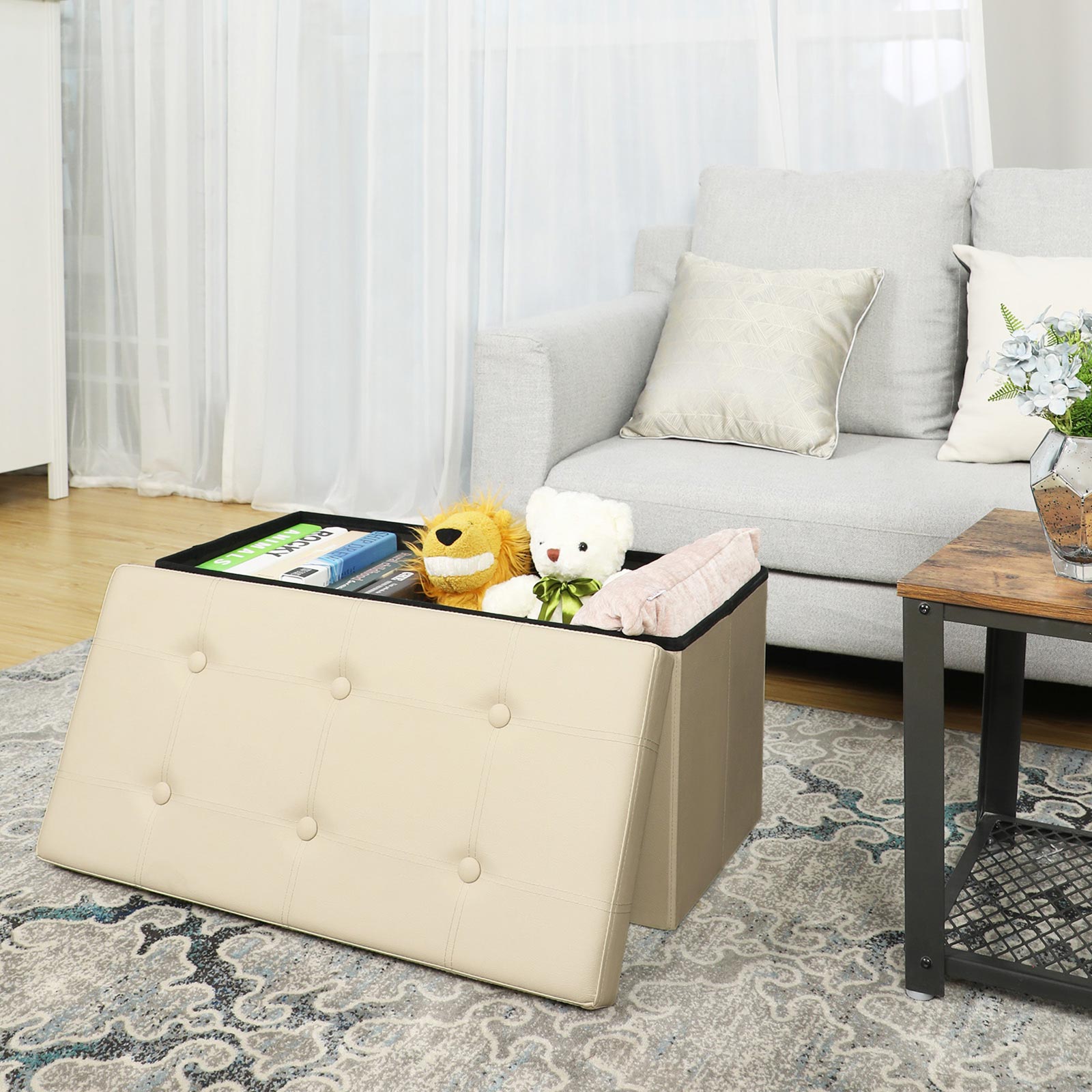 Sitztruhe 76 cm Kunstleder Beige