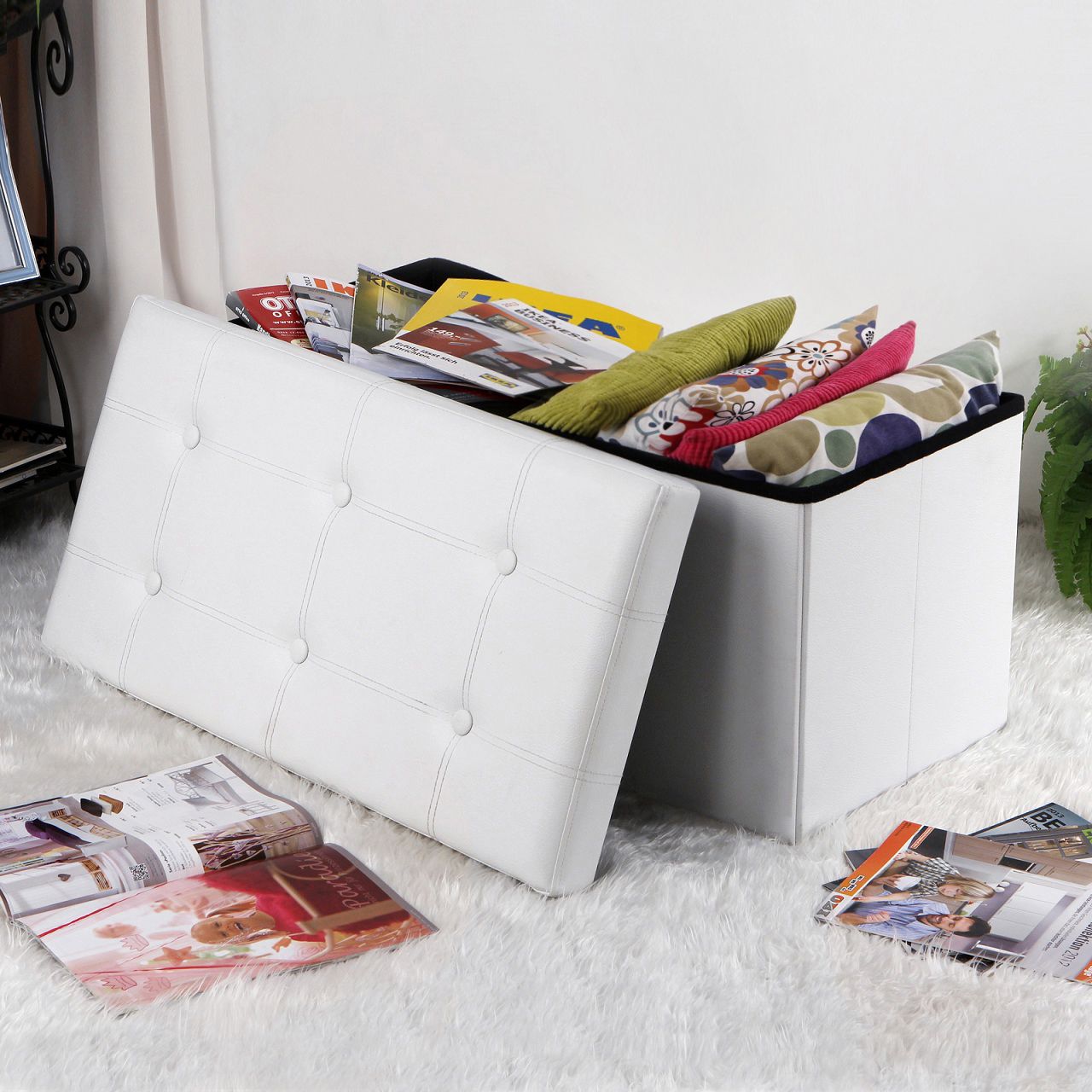 Sitztruhe 76 cm Kunstleder Weiß