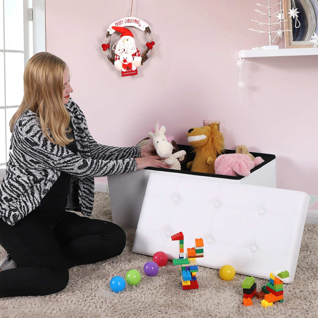 Sitztruhe 76 cm Kunstleder Weiß