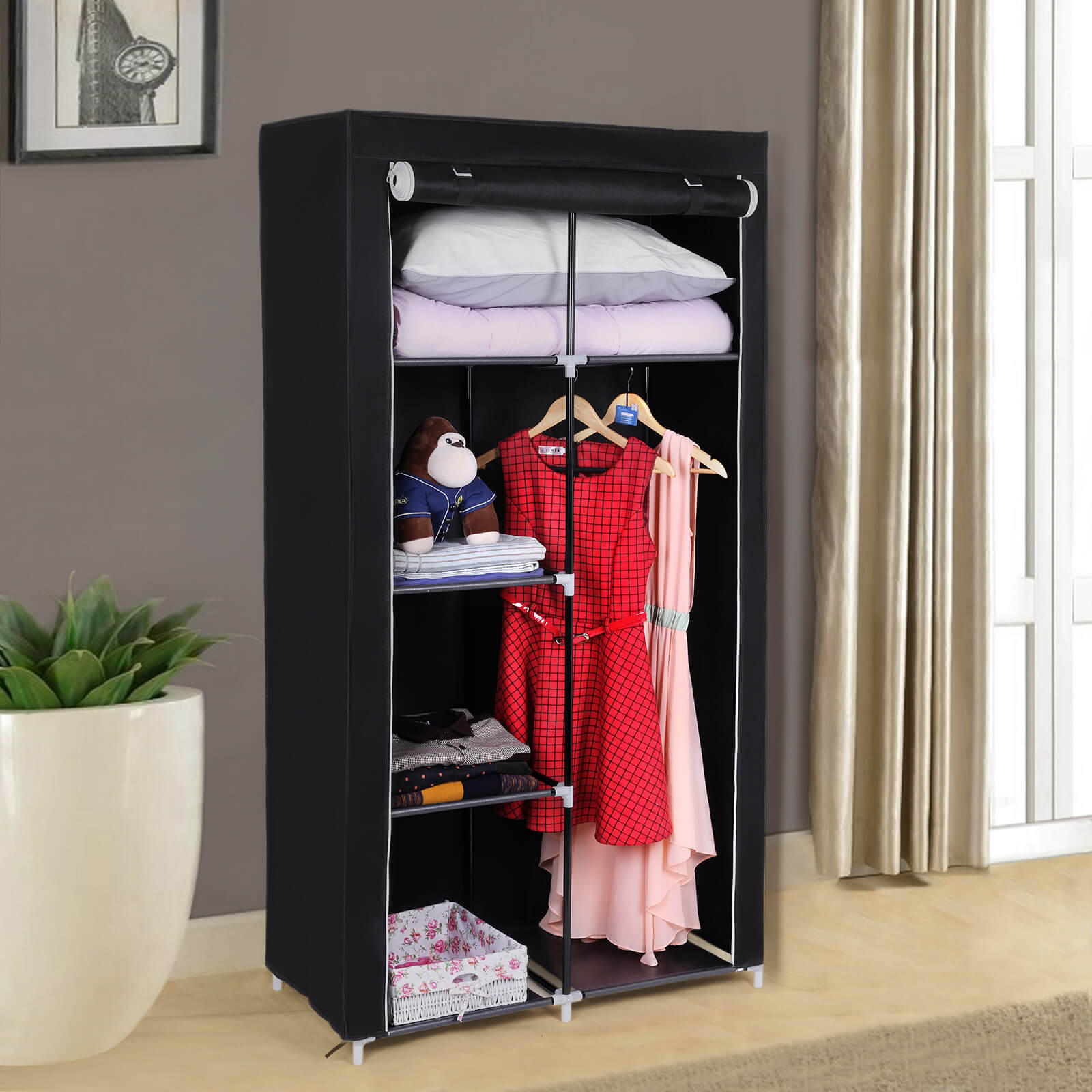 Stoffschrank 170 x 88 cm Schwarz