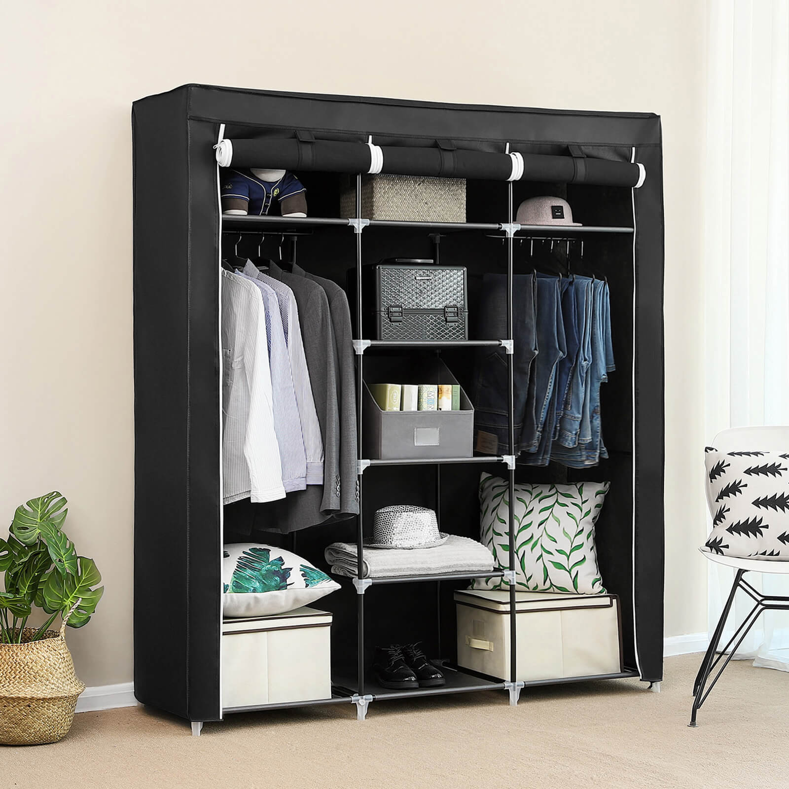 Stoffschrank 175 x 150 cm Schwarz