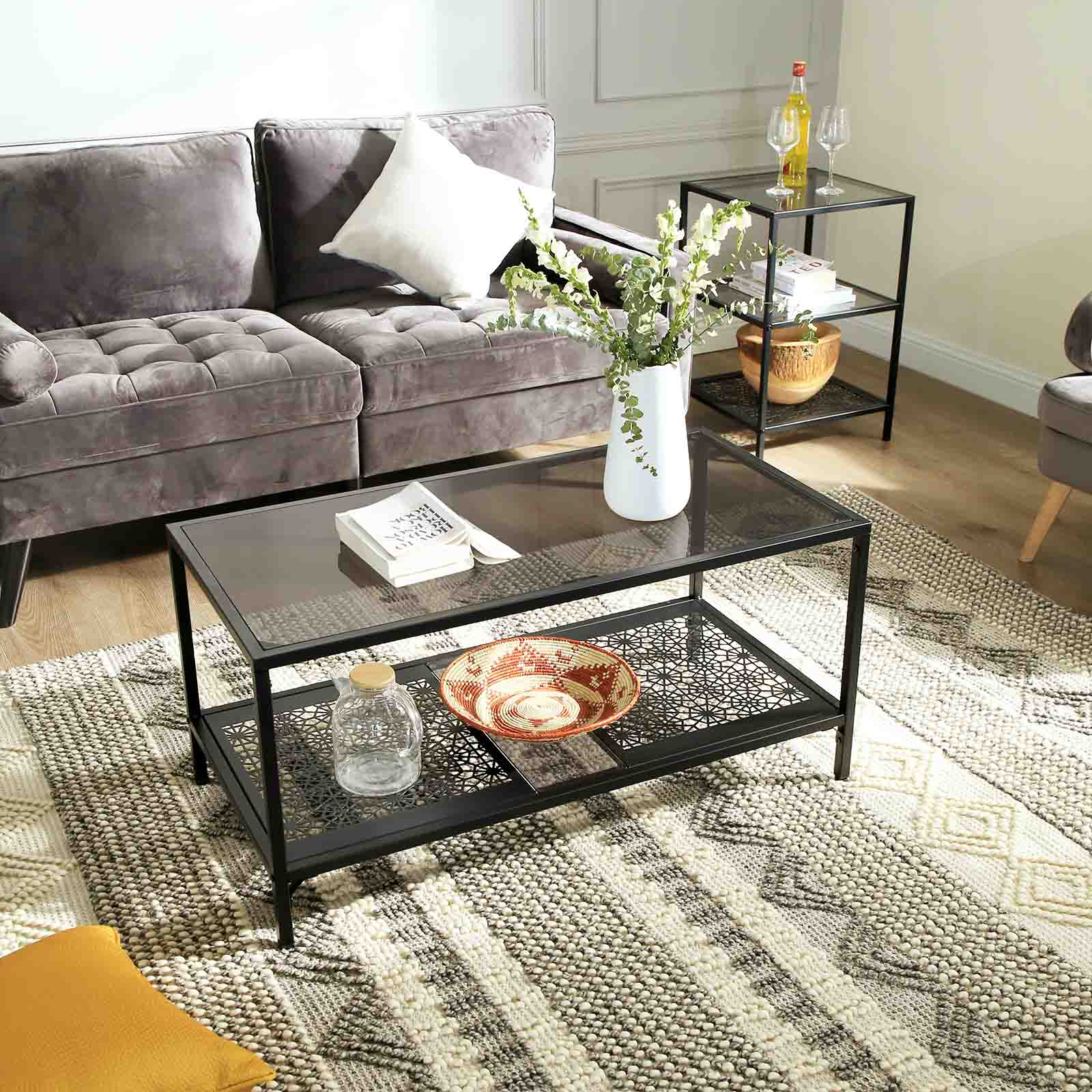 Couchtisch mit Blumenmuster Glas