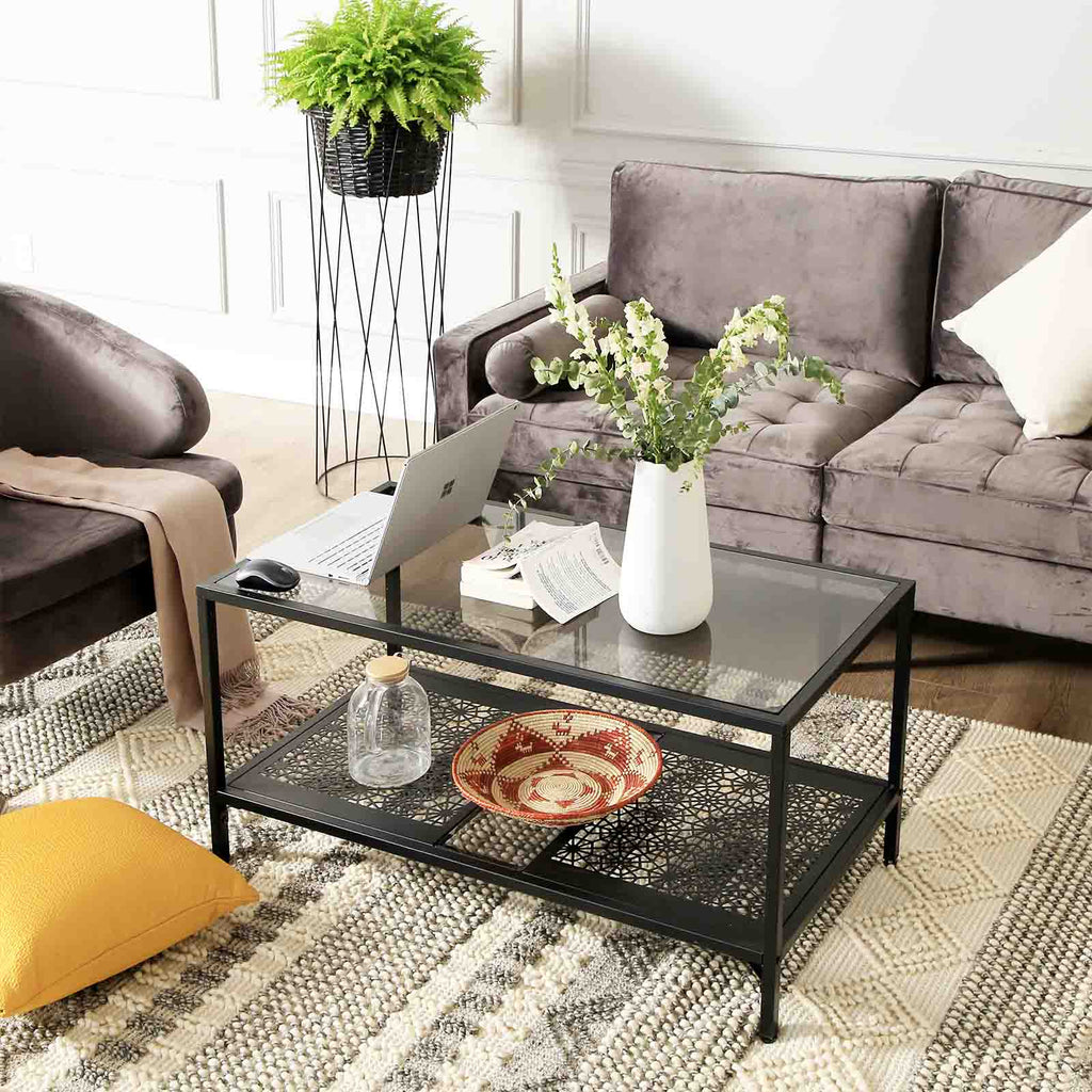 Couchtisch mit Blumenmuster Glas