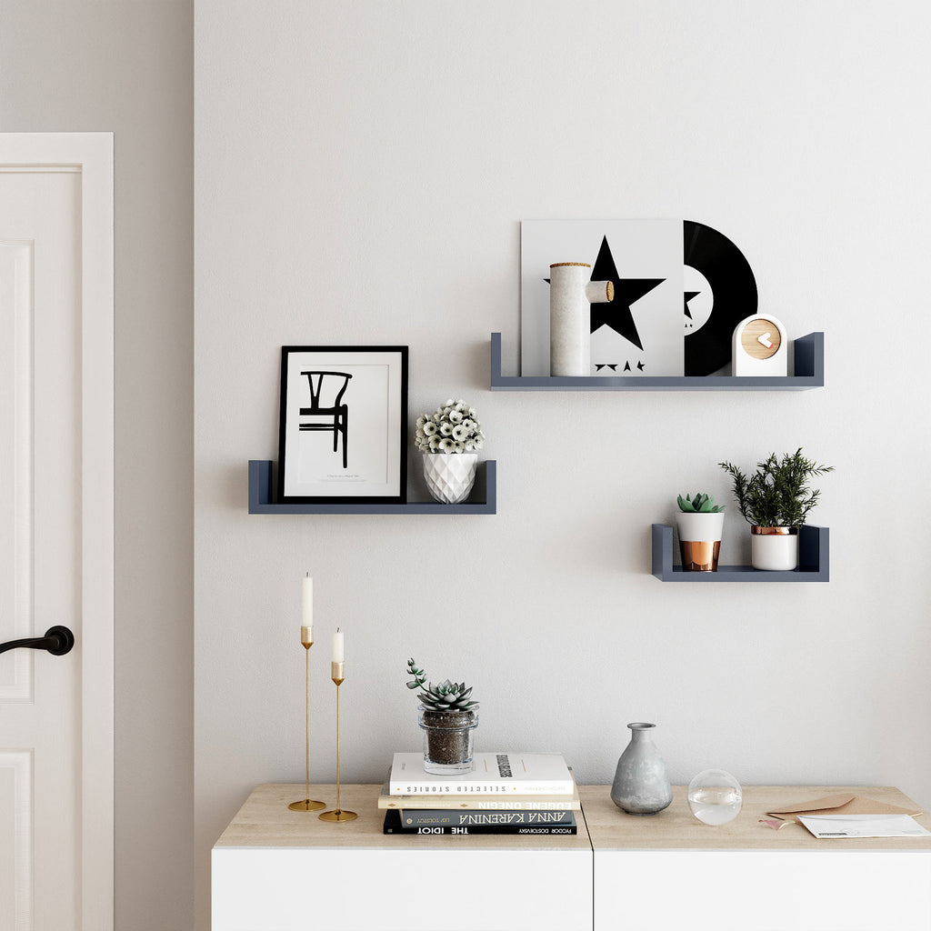 U-förmige Wandregale 3er Set Grau