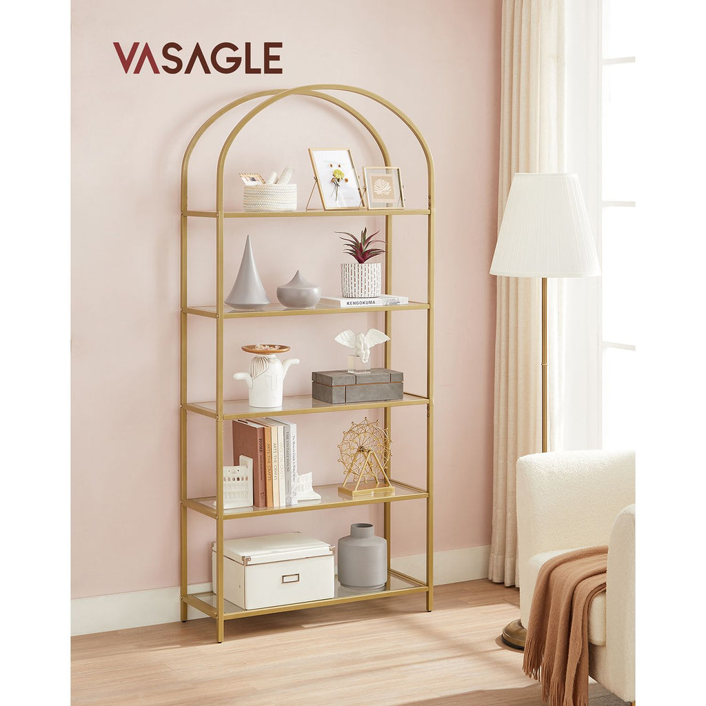 Bücherregal mit 5 Ablagen aus Hartglas