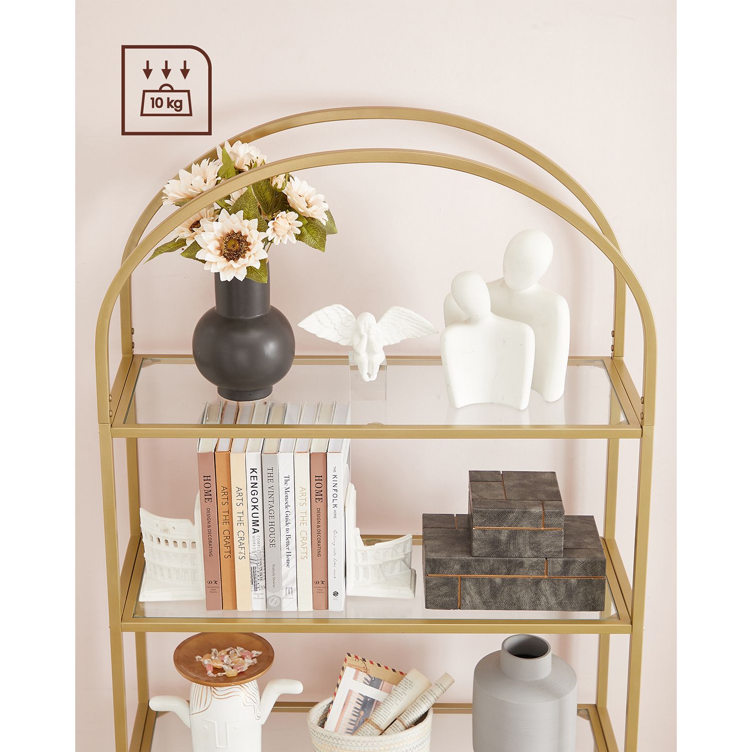 Bücherregal mit 5 Ablagen aus Hartglas