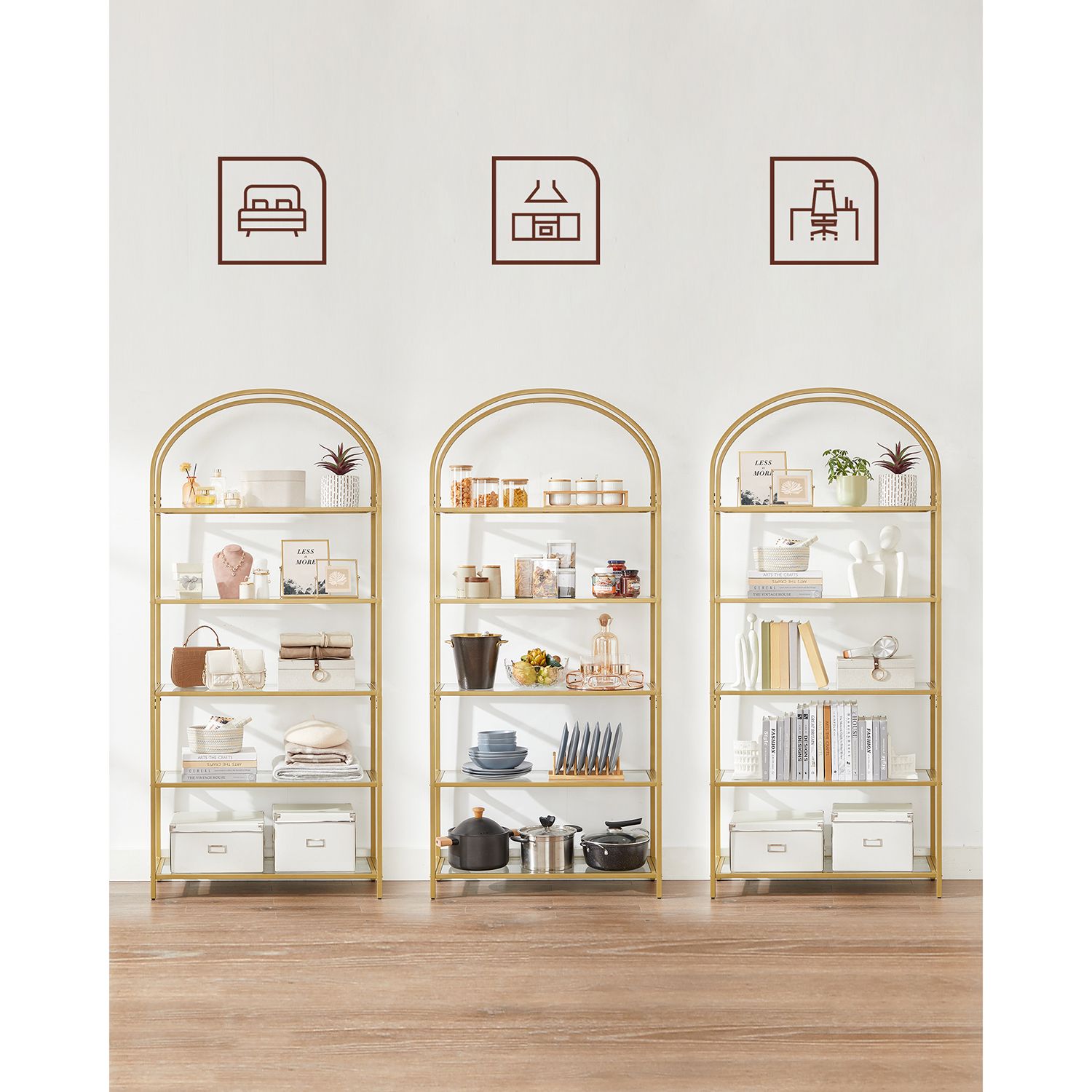 Bücherregal mit 5 Ablagen aus Hartglas