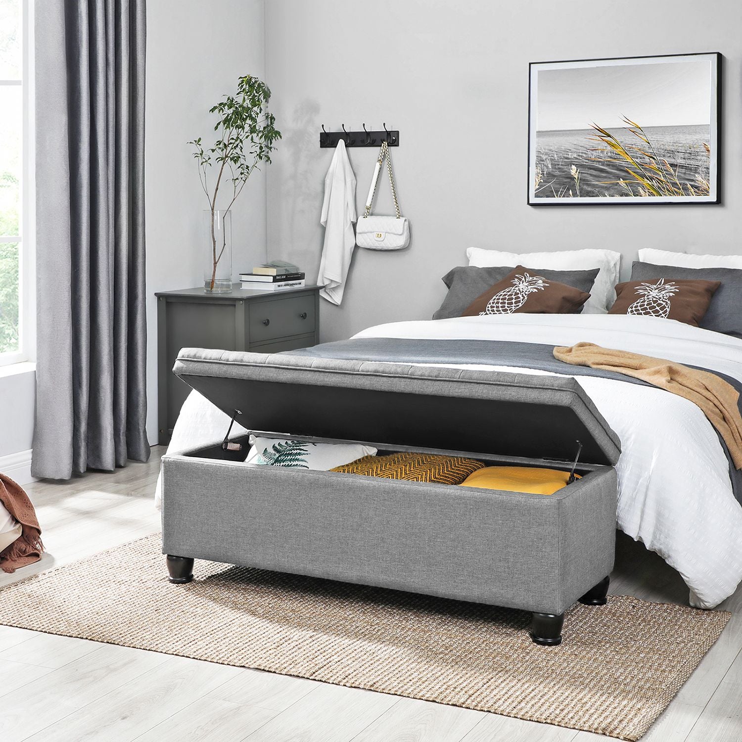 Sitzhocker mit Stauraum hellgrau