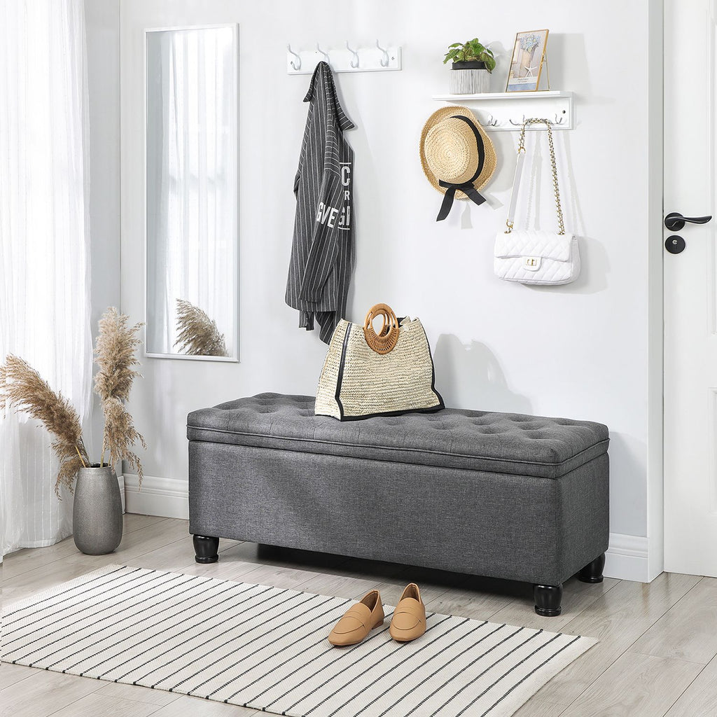 Sitzhocker mit Stauraum und Knopfsteppung dunkelgrau