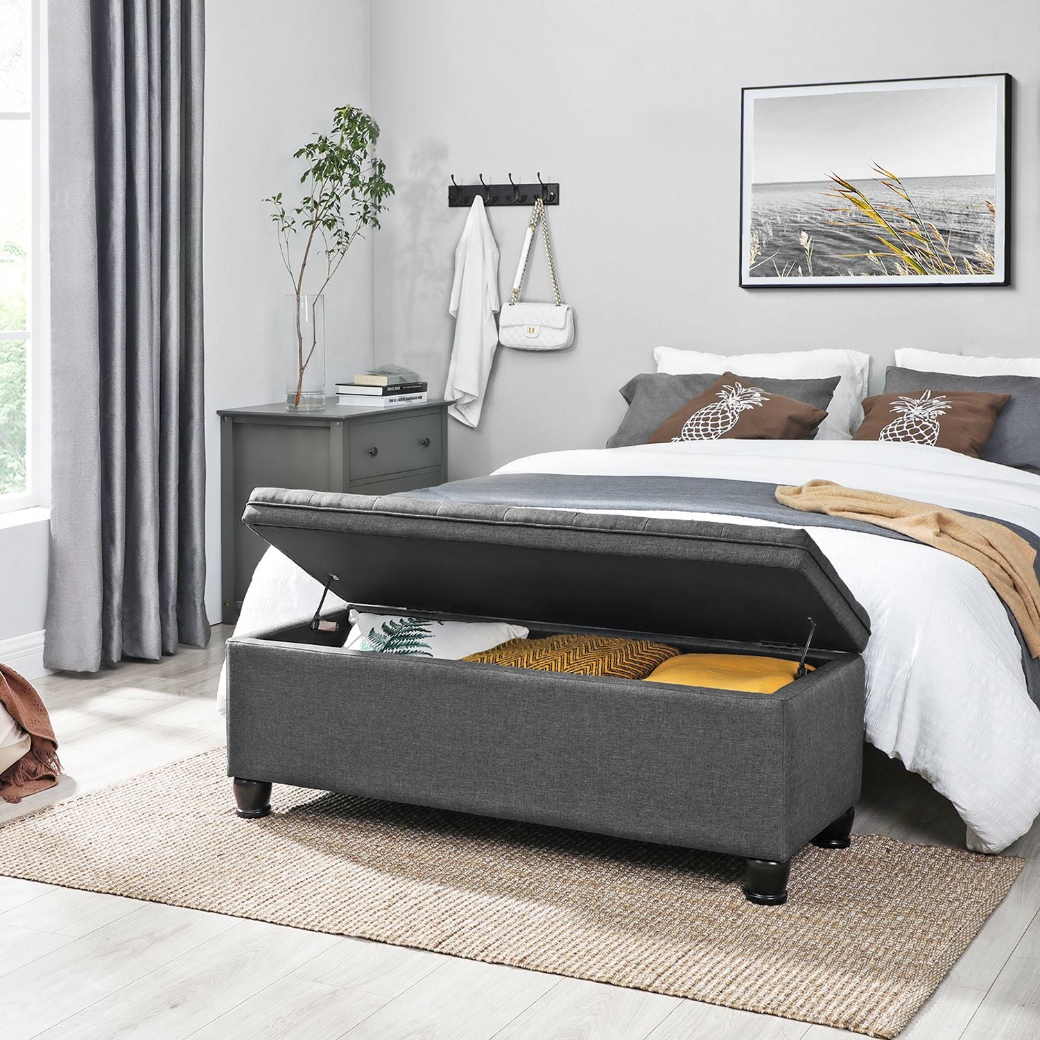 Sitzhocker mit Stauraum und Knopfsteppung dunkelgrau