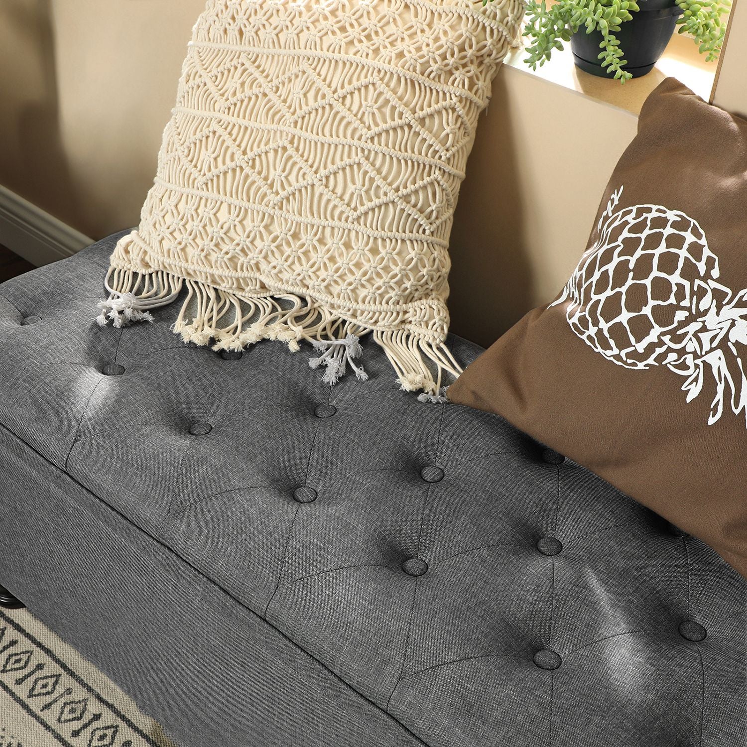 Sitzhocker mit Stauraum und Knopfsteppung dunkelgrau
