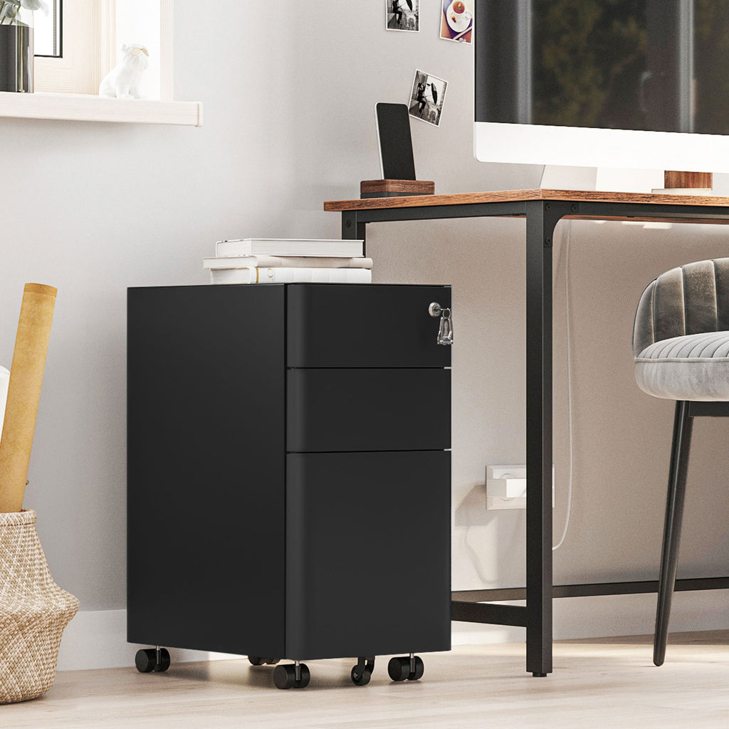 Büroschrank mit Rollen und Schloss schwarz