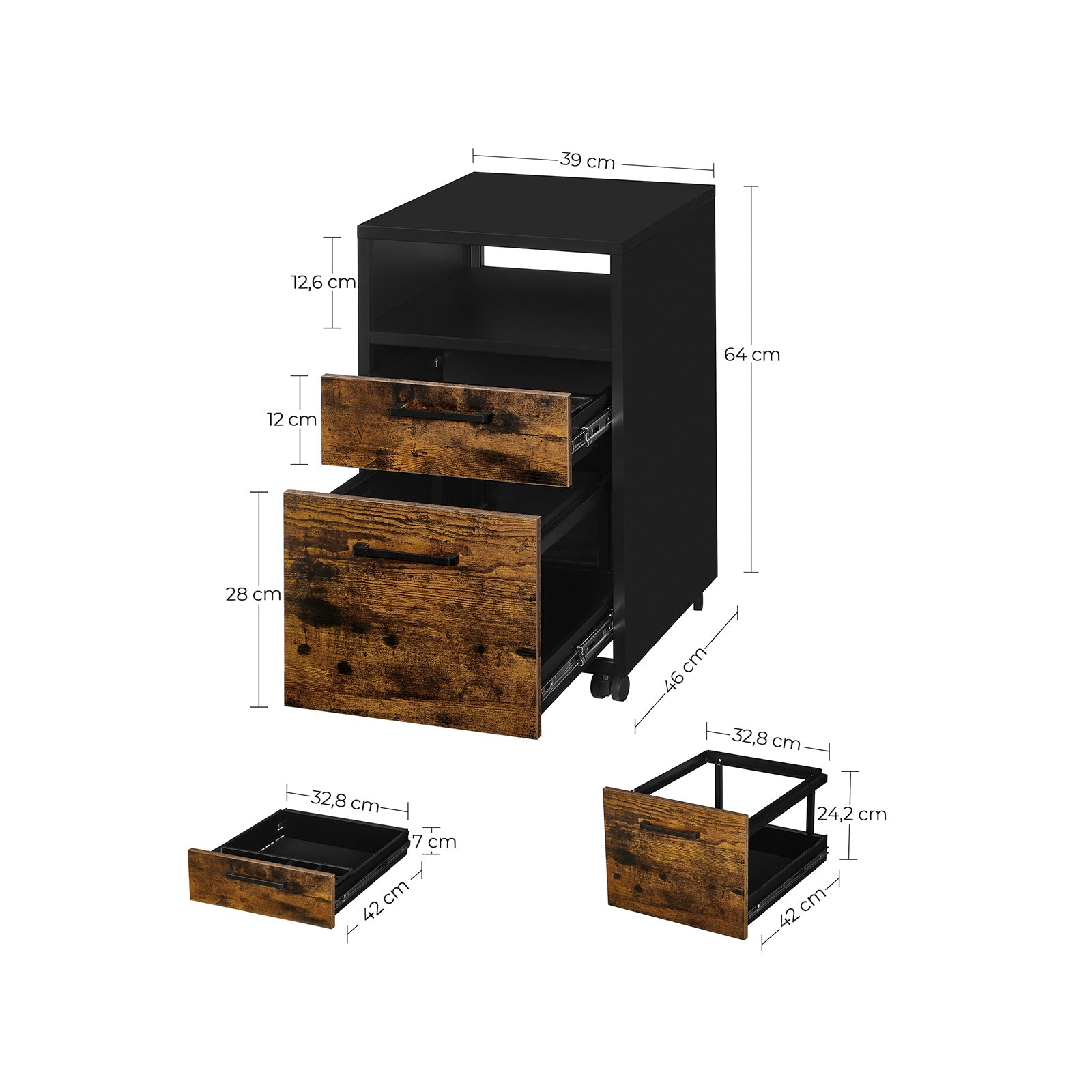 Mobiler Aktenschrank Vintagebraun-Schwarz