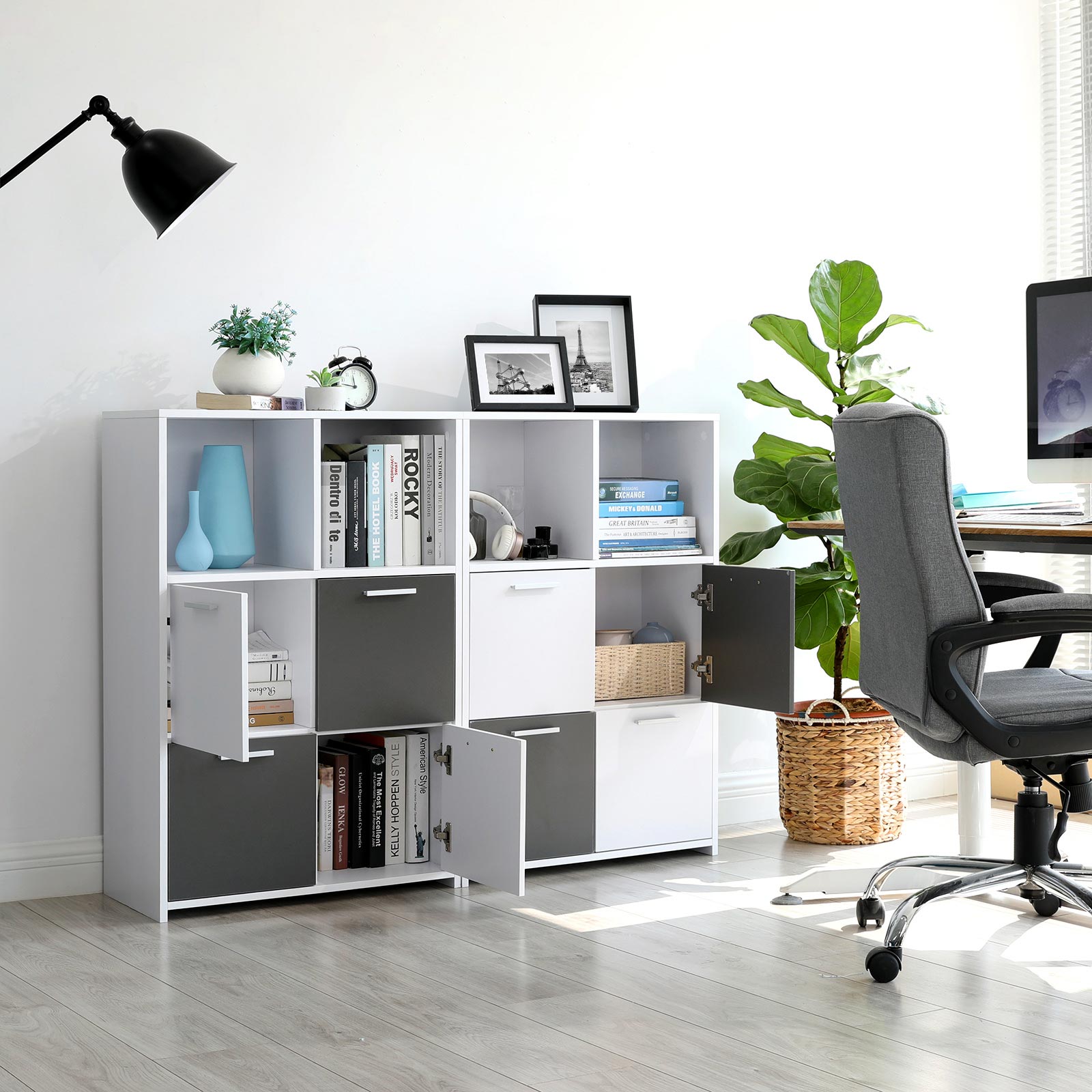 Moderner Bücherschrank Weiß-Grau